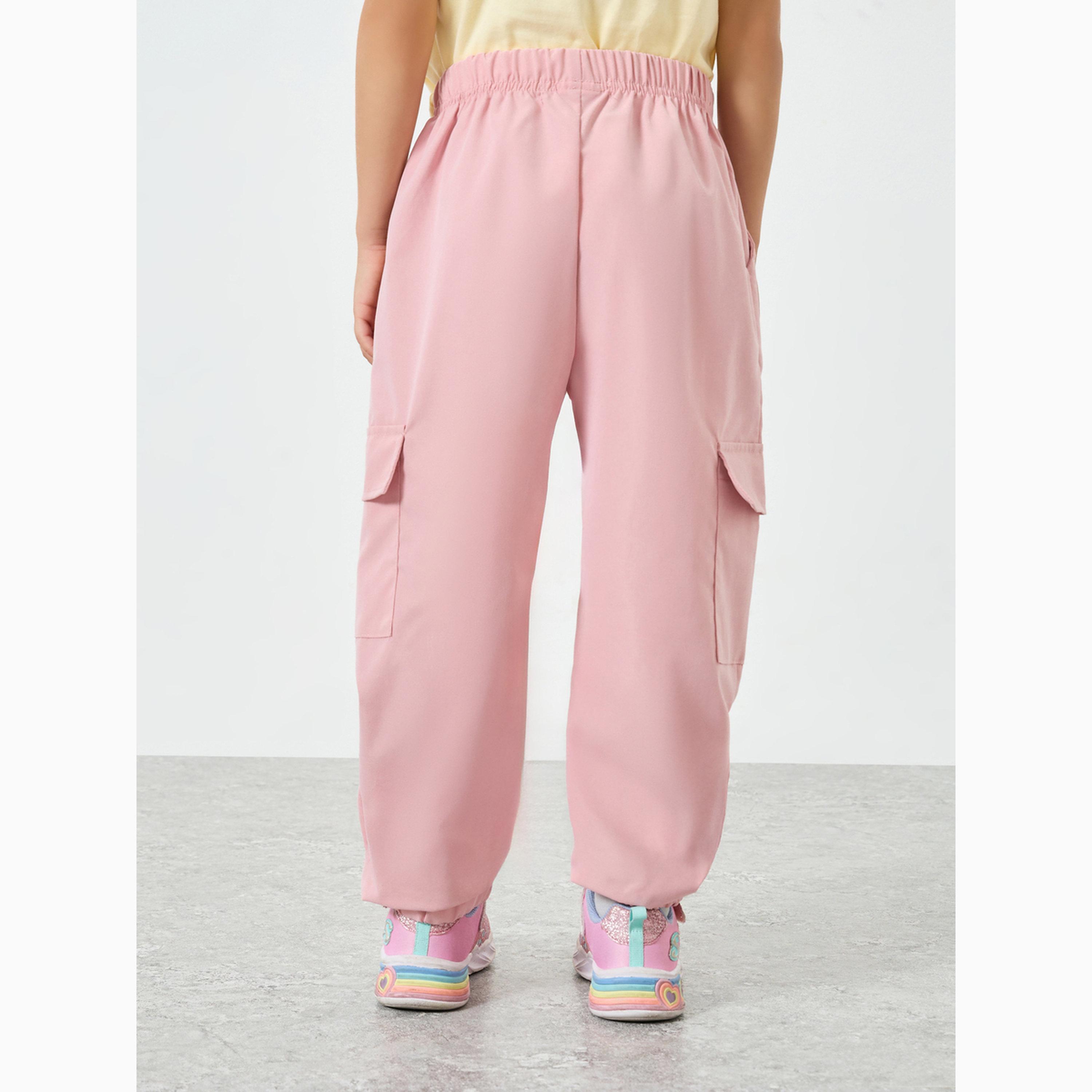 Styli Girls Pink Solid Cargo Joggers-girls-clothing-bottoms-trousers-image-4