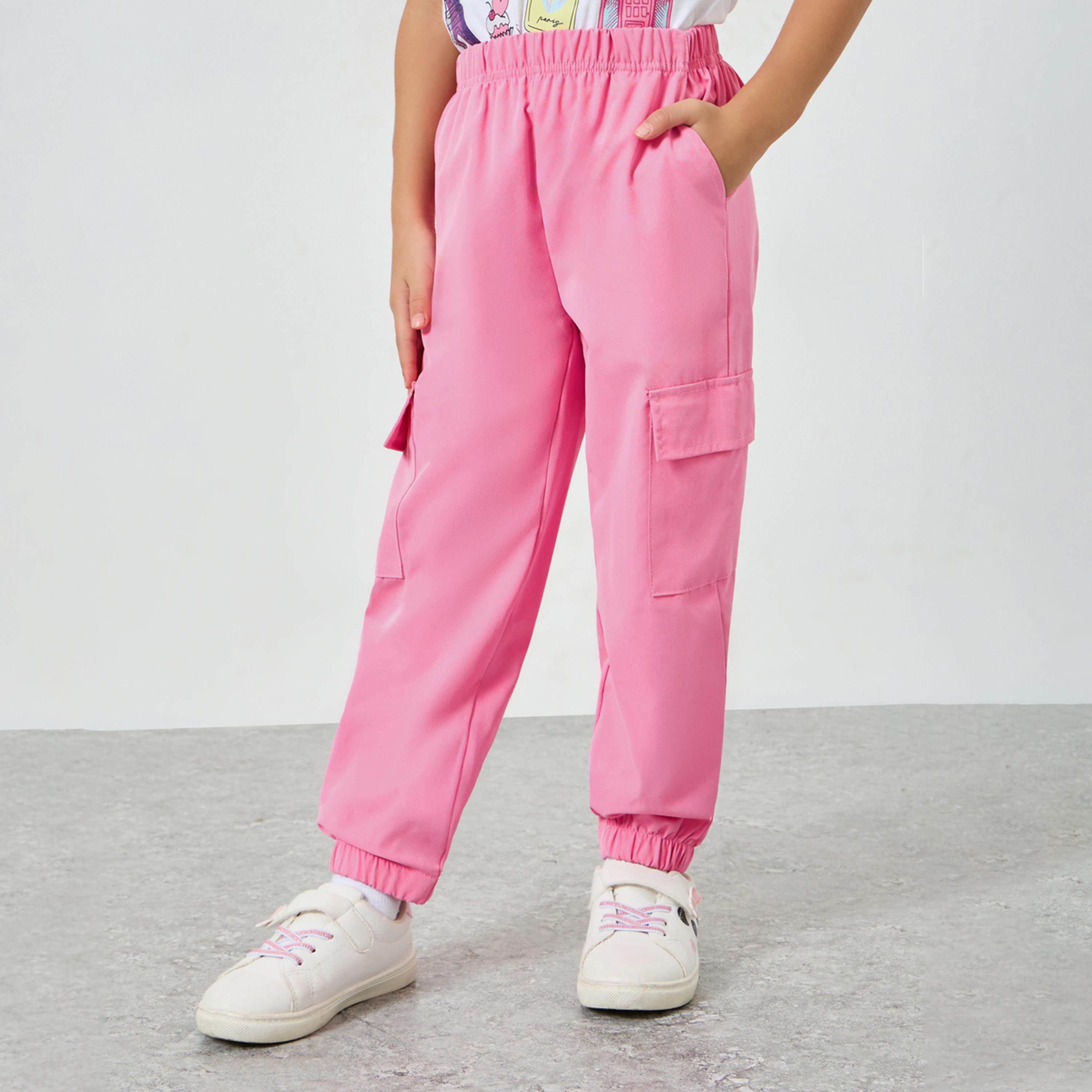 Styli Girls Dark Pink Solid Cargo Joggers-girls-clothing-bottoms-joggersandtrackpants-image-1