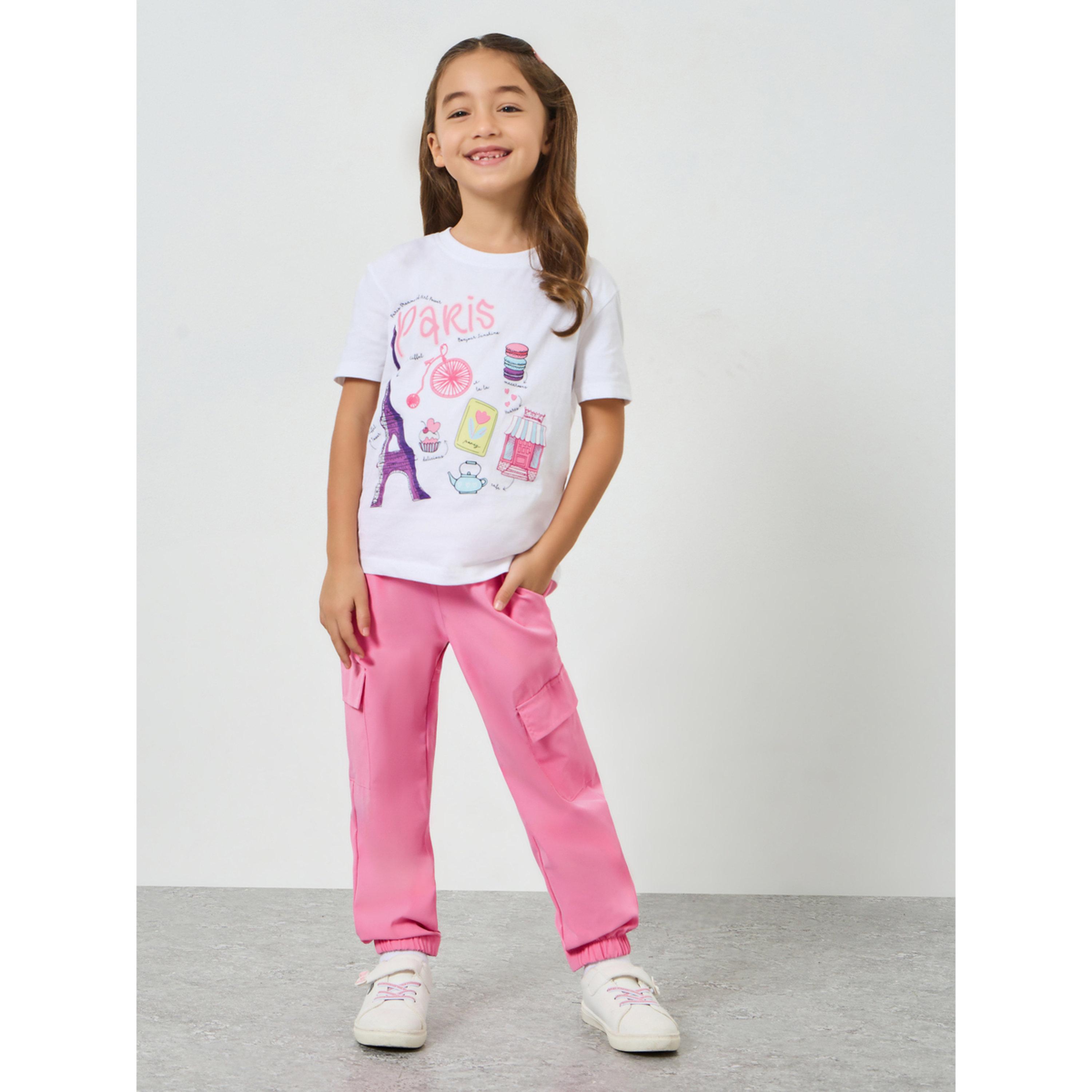 Styli Girls Dark Pink Solid Cargo Joggers-girls-clothing-bottoms-joggersandtrackpants-image-2