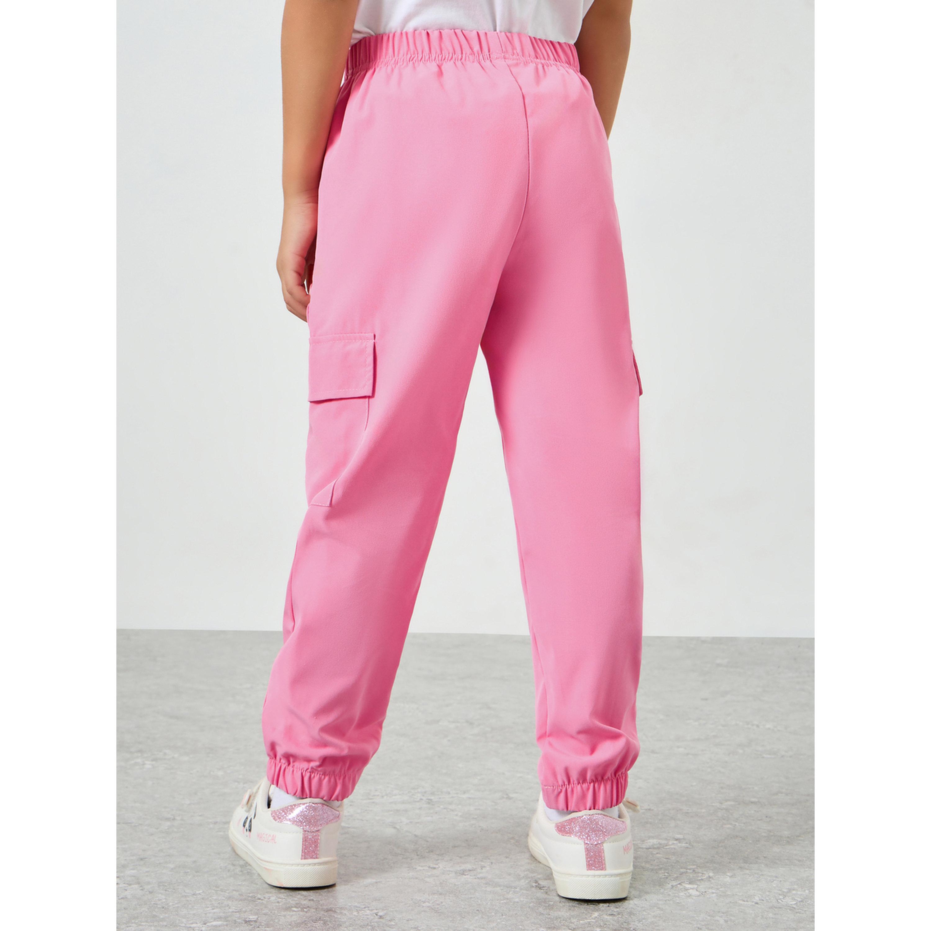 Styli Girls Dark Pink Solid Cargo Joggers-girls-clothing-bottoms-joggersandtrackpants-image-4
