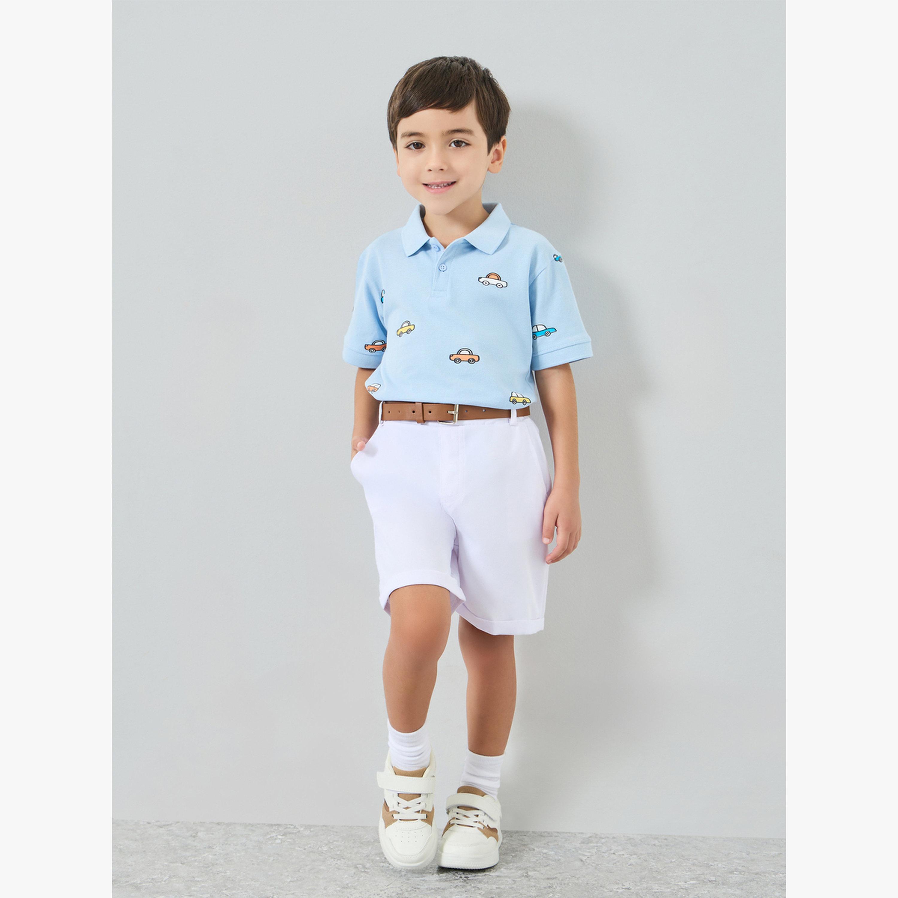 Styli Boys White Solid Woven Shorts with Belt-boys-clothing-bottoms-shorts-image-2