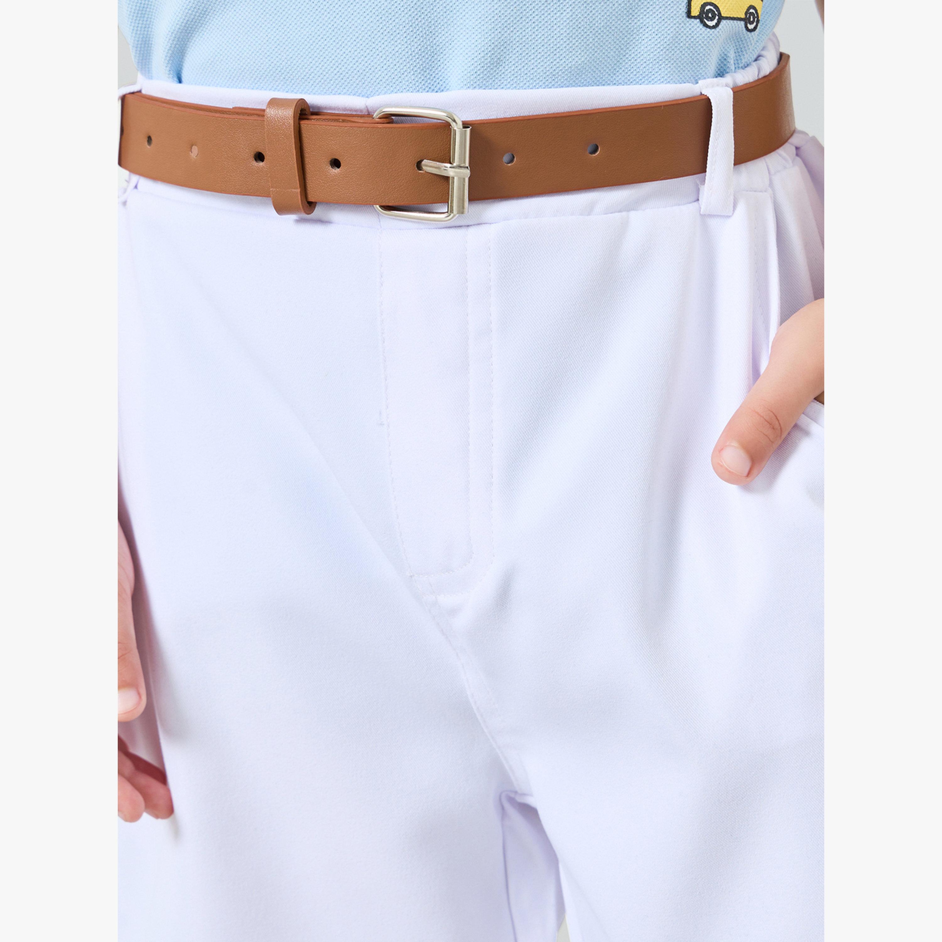 Styli Boys White Solid Woven Shorts with Belt-boys-clothing-bottoms-shorts-image-3