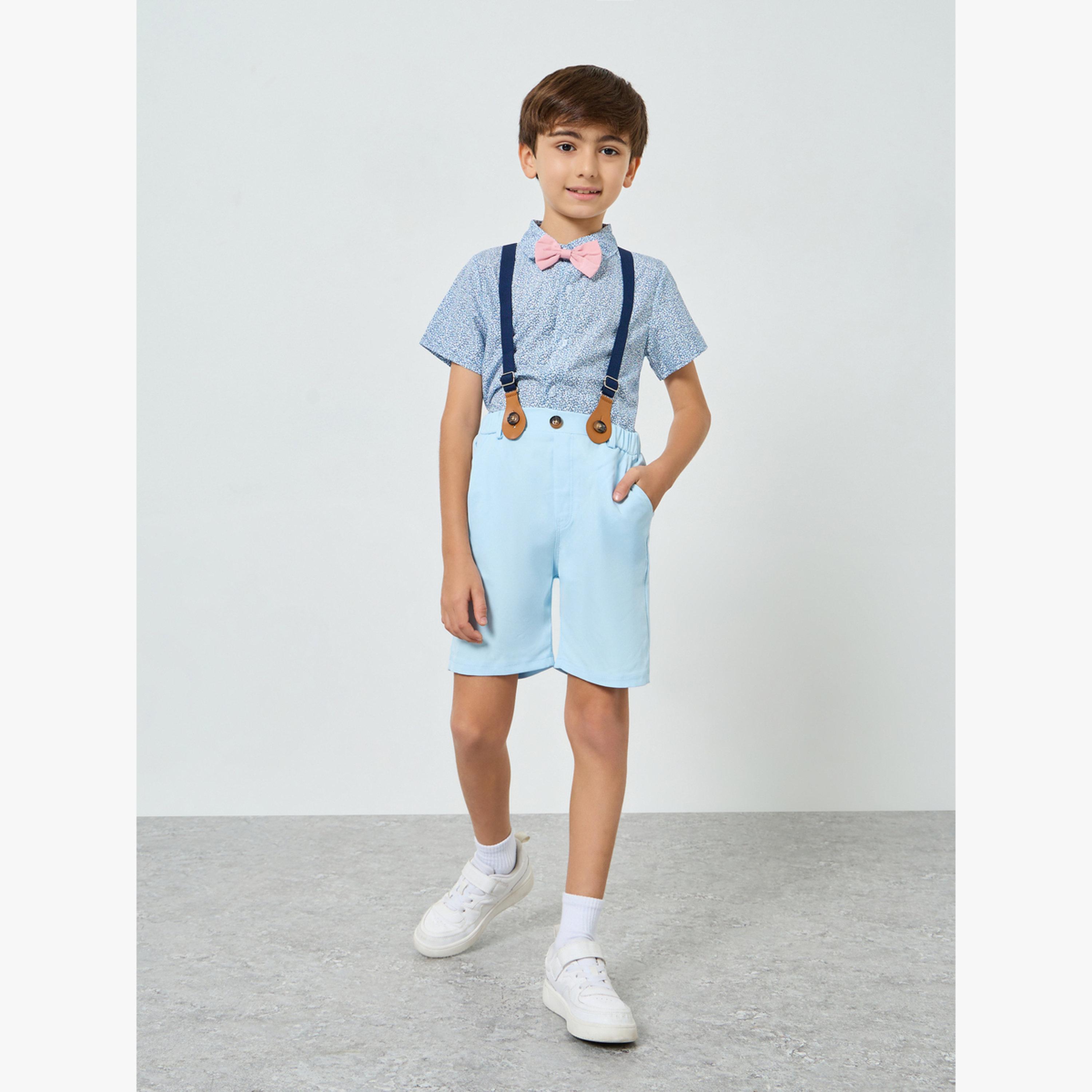 Styli Boys Printed Shirt and Shorts Suspender Set-boys-clothing-setsandcoords-image-2