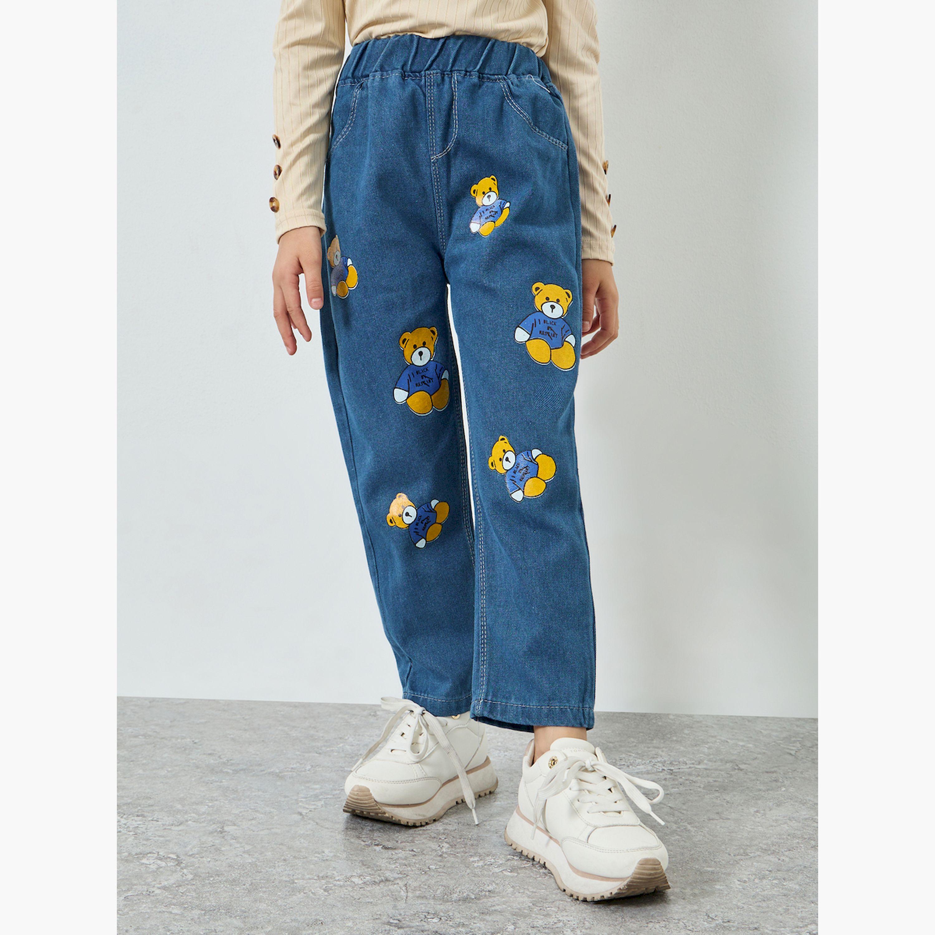 Styli Girls Teddy Pear Graphic Print Cotton Jeans-girls-clothing-bottoms-jeansandjeggings-image-1