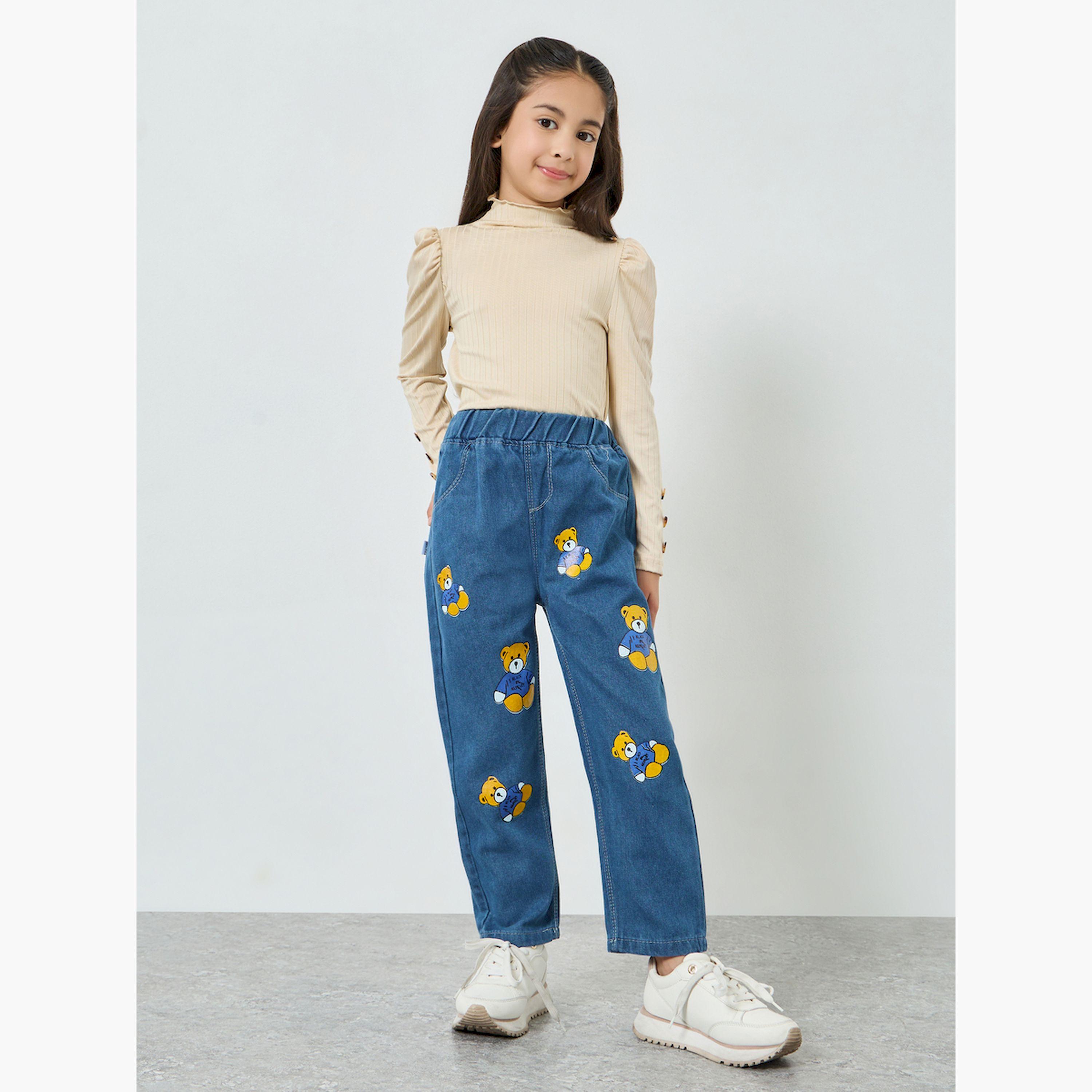 جينز قطن بطبعة دب تيدي جرافيك-girls-clothing-bottoms-jeansandjeggings-image-2