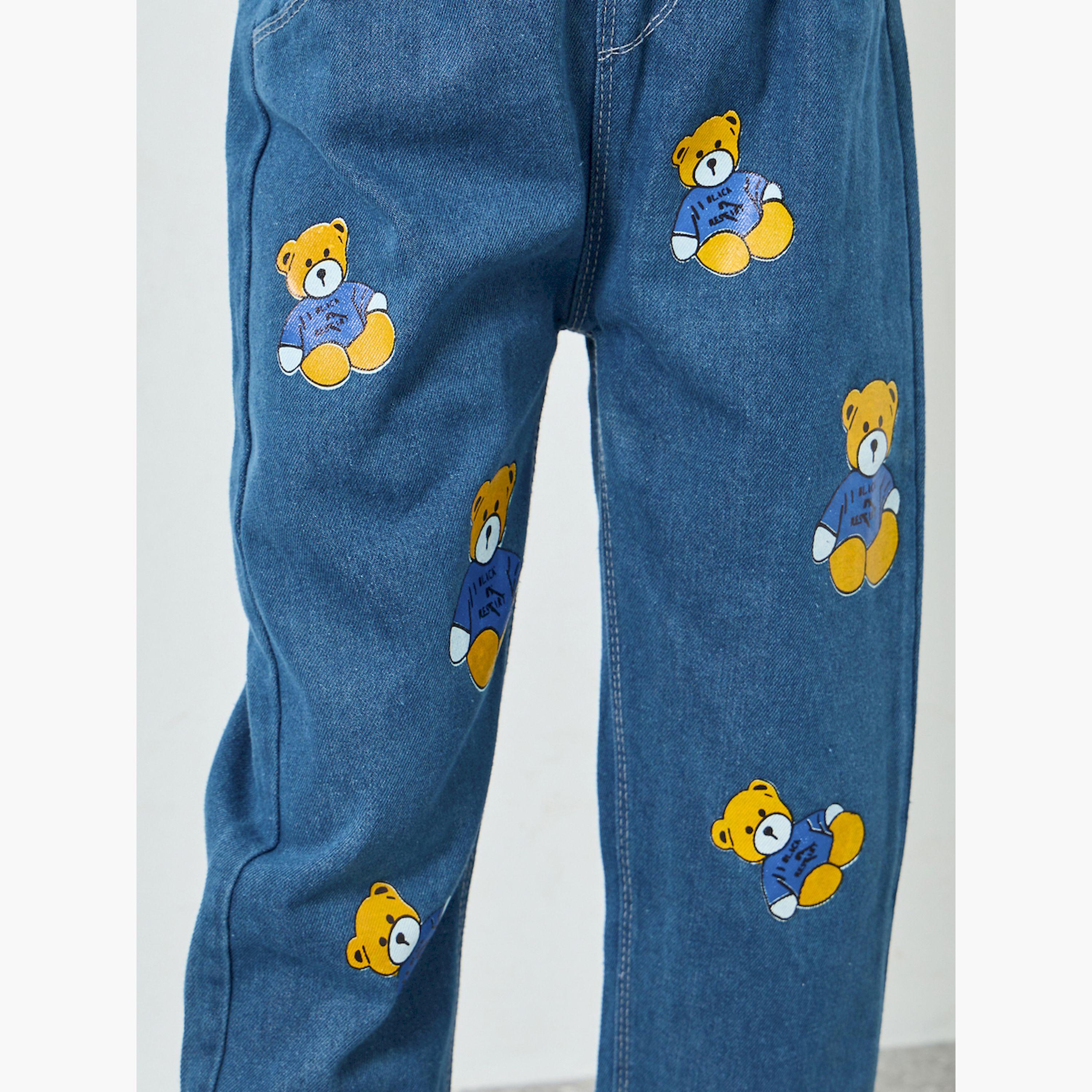 جينز قطن بطبعة دب تيدي جرافيك-girls-clothing-bottoms-jeansandjeggings-image-3