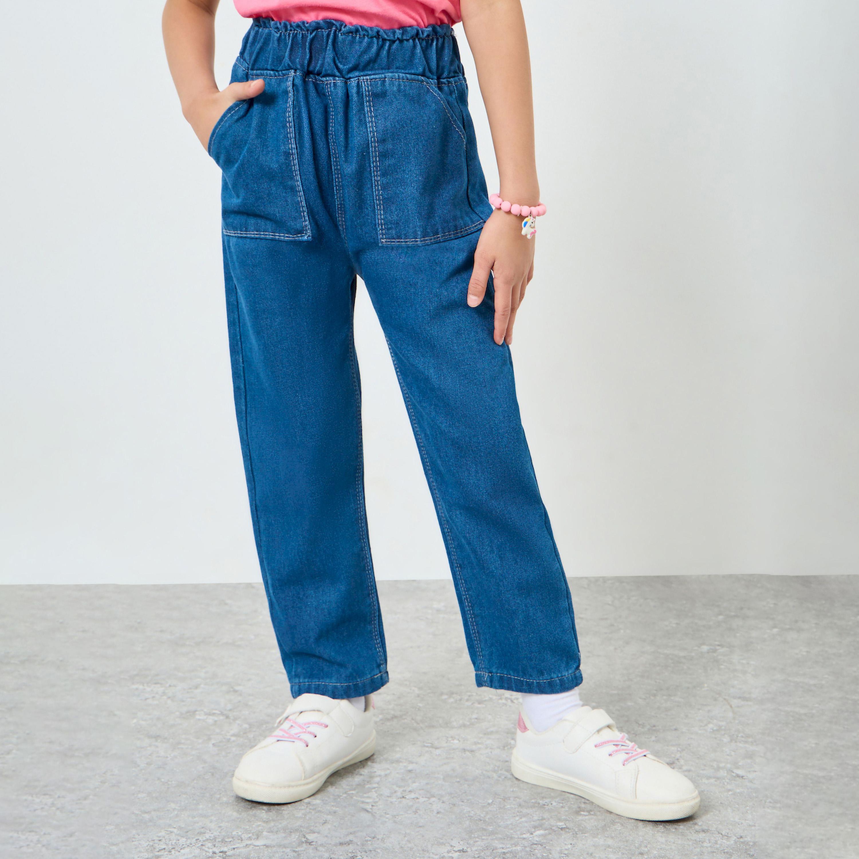 جينز بقصة عادية وتفاصيل مشطوفة مع جيوب-baby-girls-clothing-bottoms-jeans-image-1
