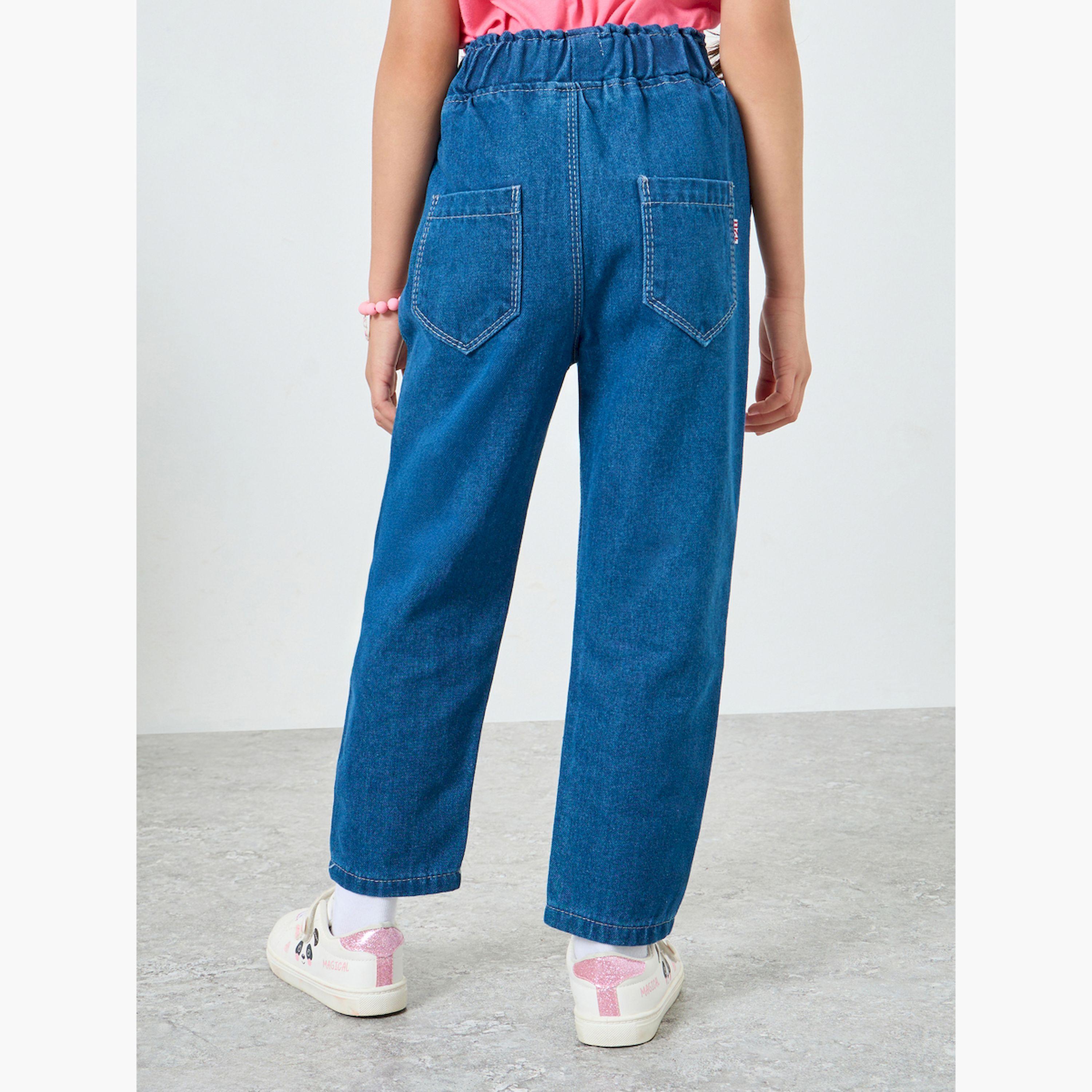 جينز بقصة عادية وتفاصيل مشطوفة مع جيوب-baby-girls-clothing-bottoms-jeans-image-4