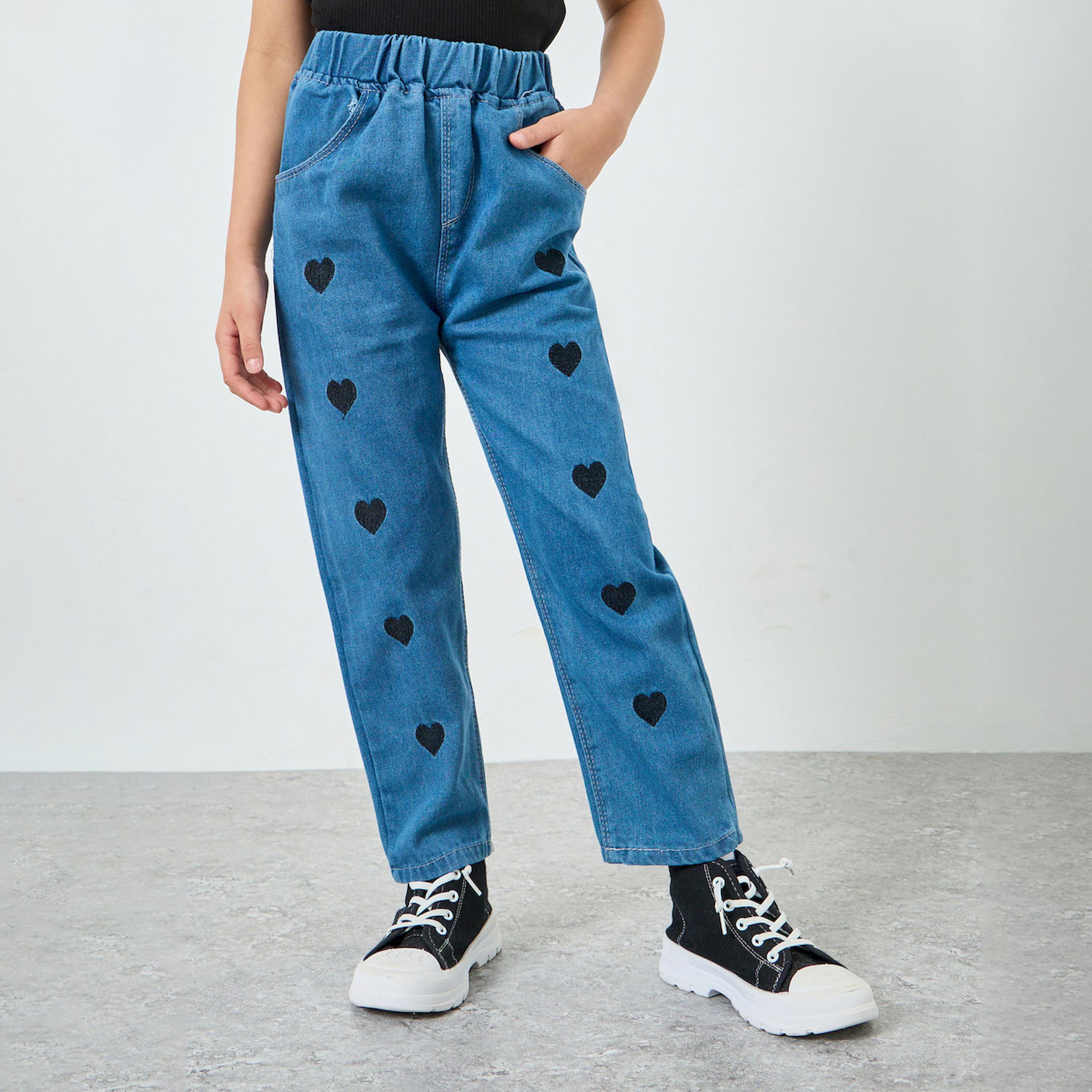 جينز بطبعة قلوب مع جيوب-baby-girls-clothing-bottoms-jeans-image-1