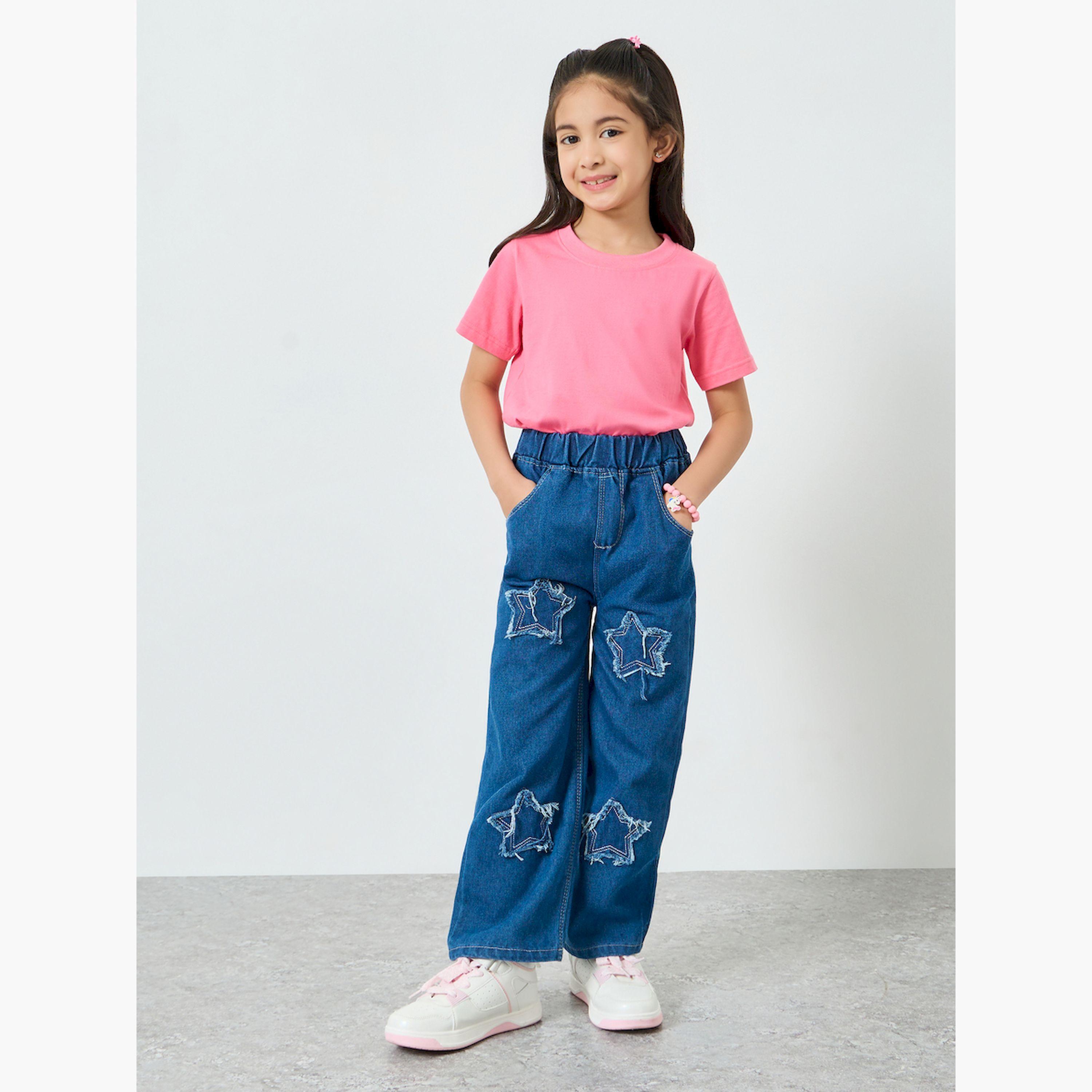 جينز مزين بأشكال نجوم مُرقعة-baby-girls-clothing-bottoms-jeans-image-2