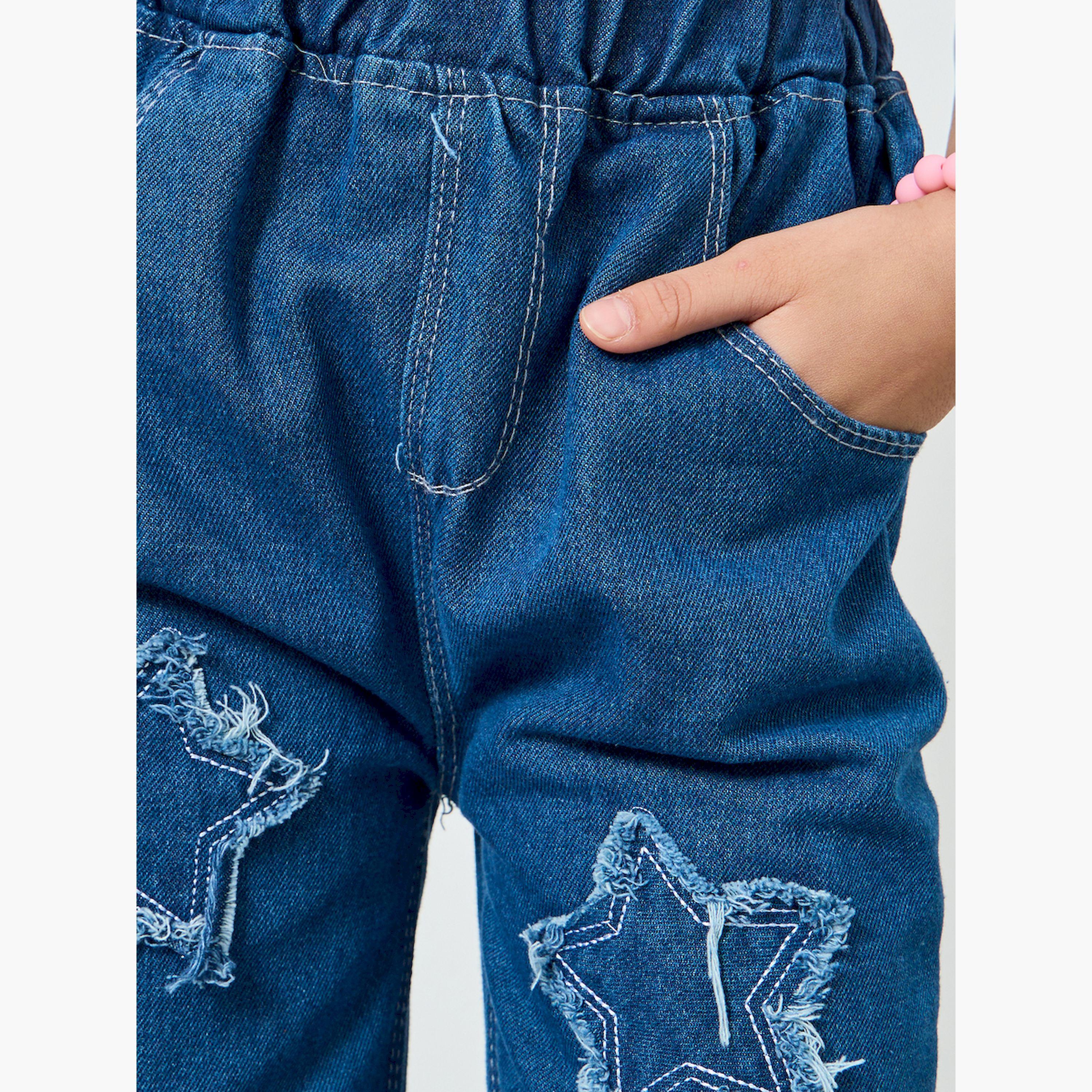 جينز مزين بأشكال نجوم مُرقعة-baby-girls-clothing-bottoms-jeans-image-3