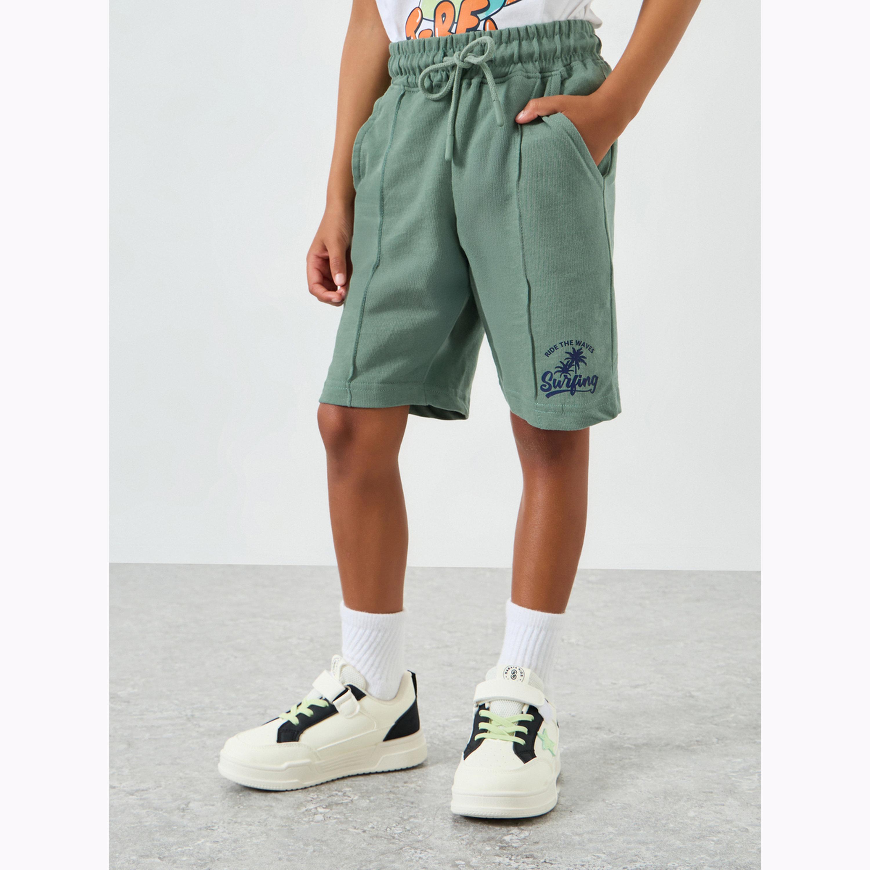Styli Boys Placement Printed Shorts with Pintuck Detail-boys-clothing-bottoms-shorts-image-1