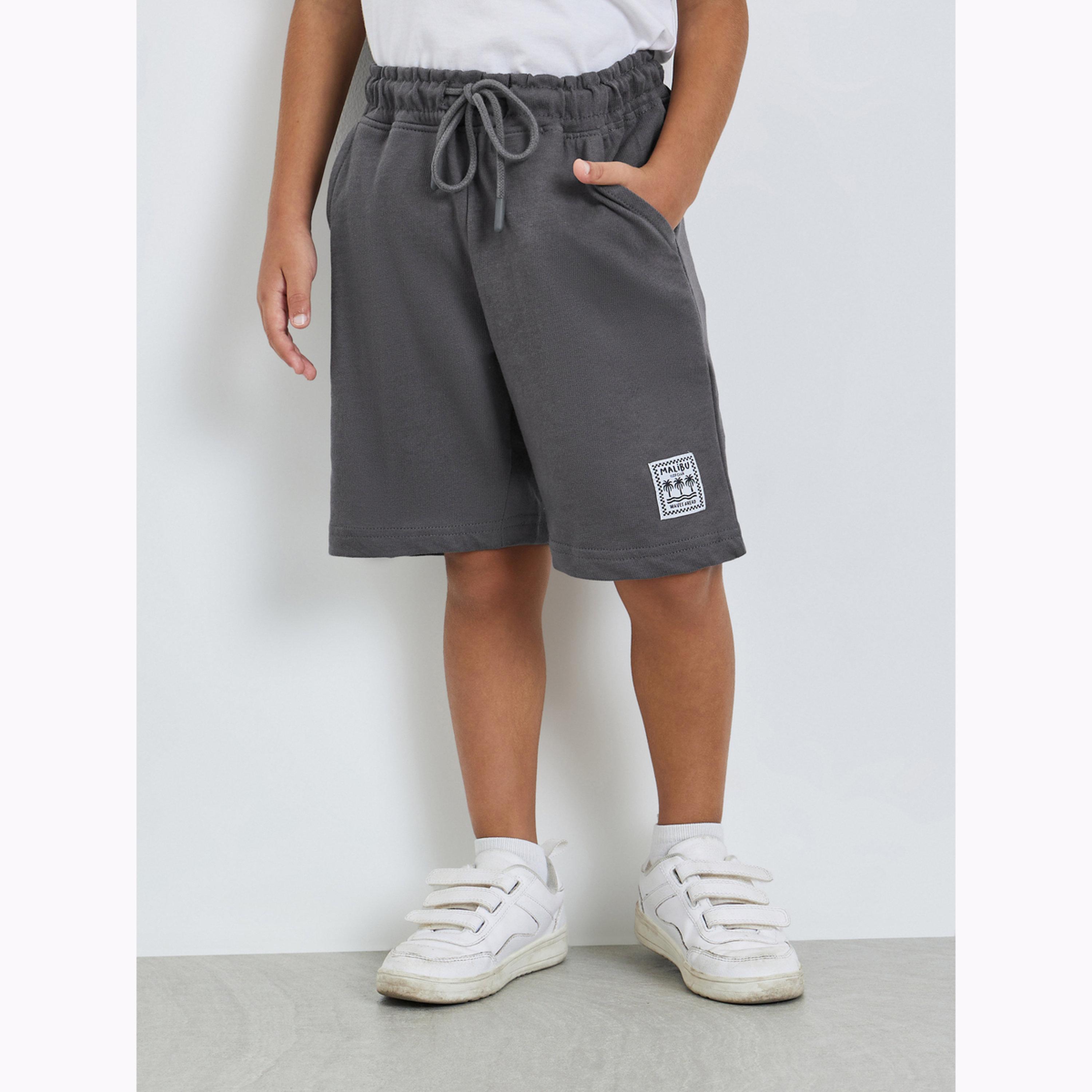 Styli Boys Solid Drawstring Waist Shorts with Badge Detail-boys-clothing-bottoms-shorts-image-1