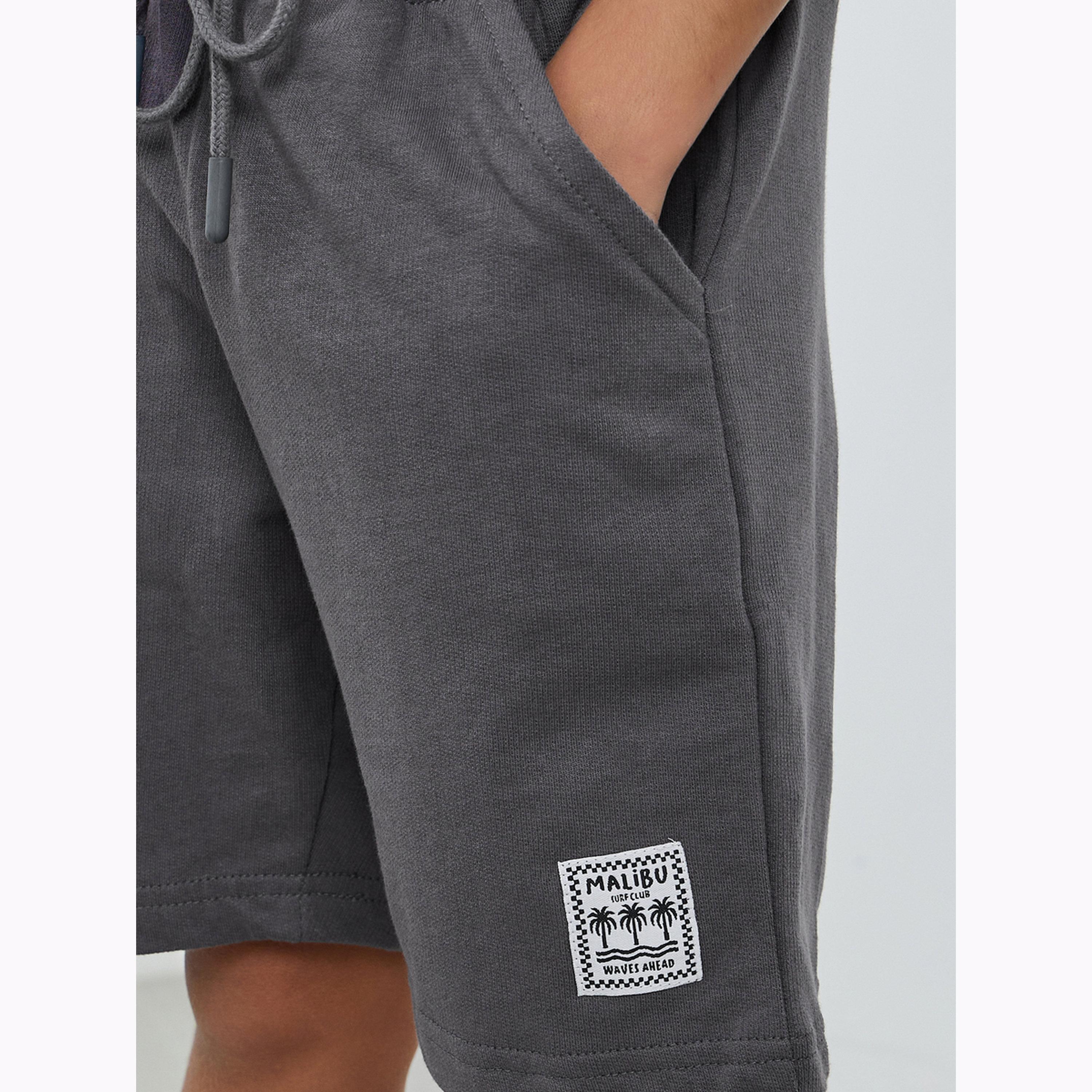 Styli Boys Solid Drawstring Waist Shorts with Badge Detail-boys-clothing-bottoms-shorts-image-3