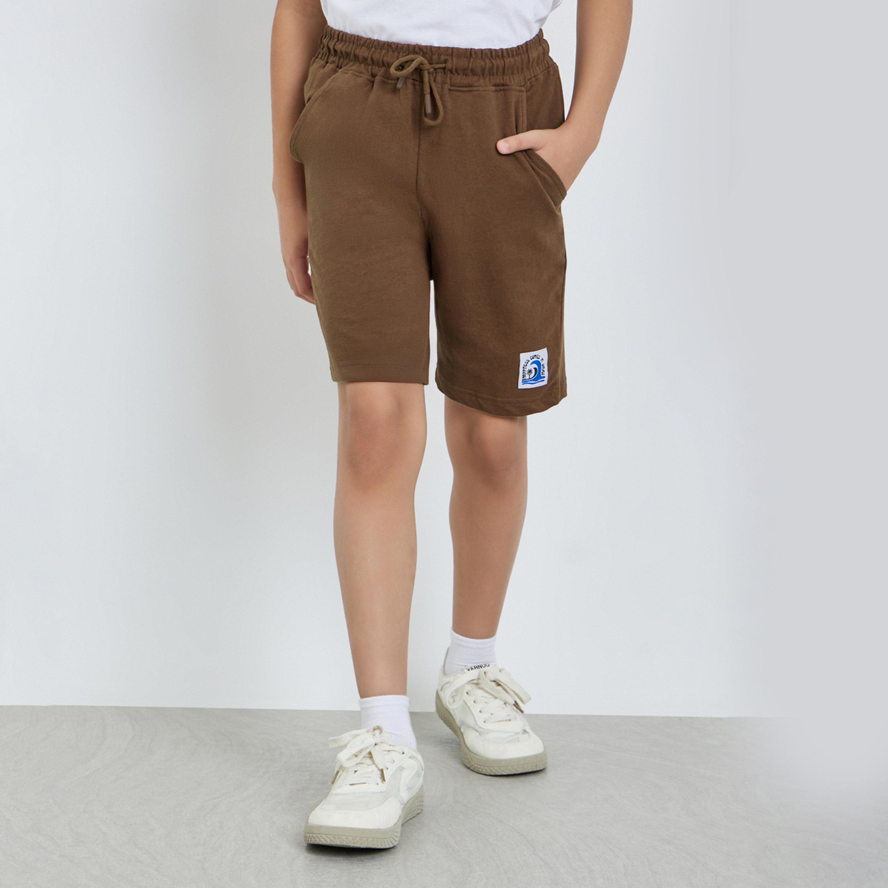Styli Boys Solid Drawstring Waist Shorts with Badge Detail-boys-clothing-bottoms-shorts-image-1