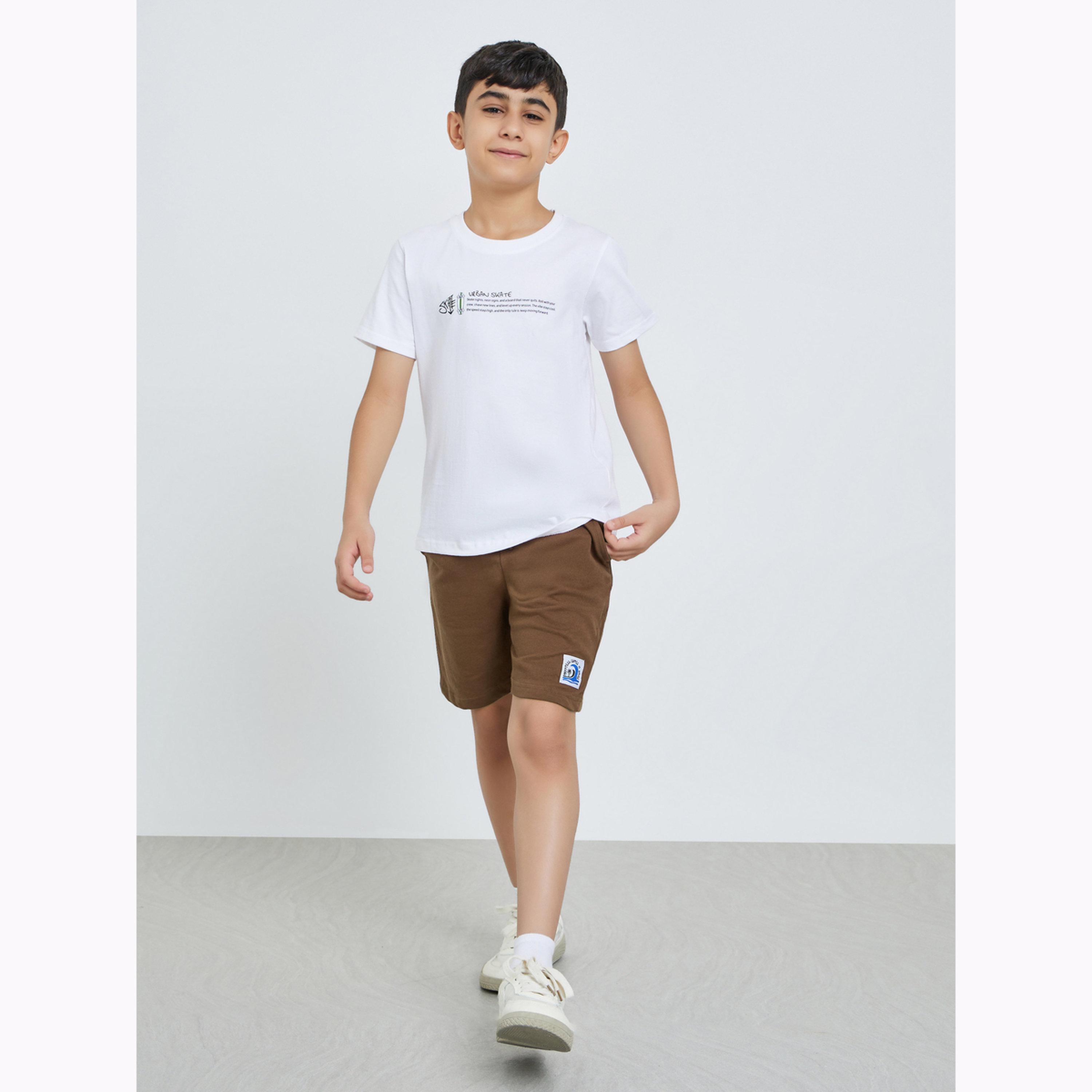 Styli Boys Solid Drawstring Waist Shorts with Badge Detail-boys-clothing-bottoms-shorts-image-2