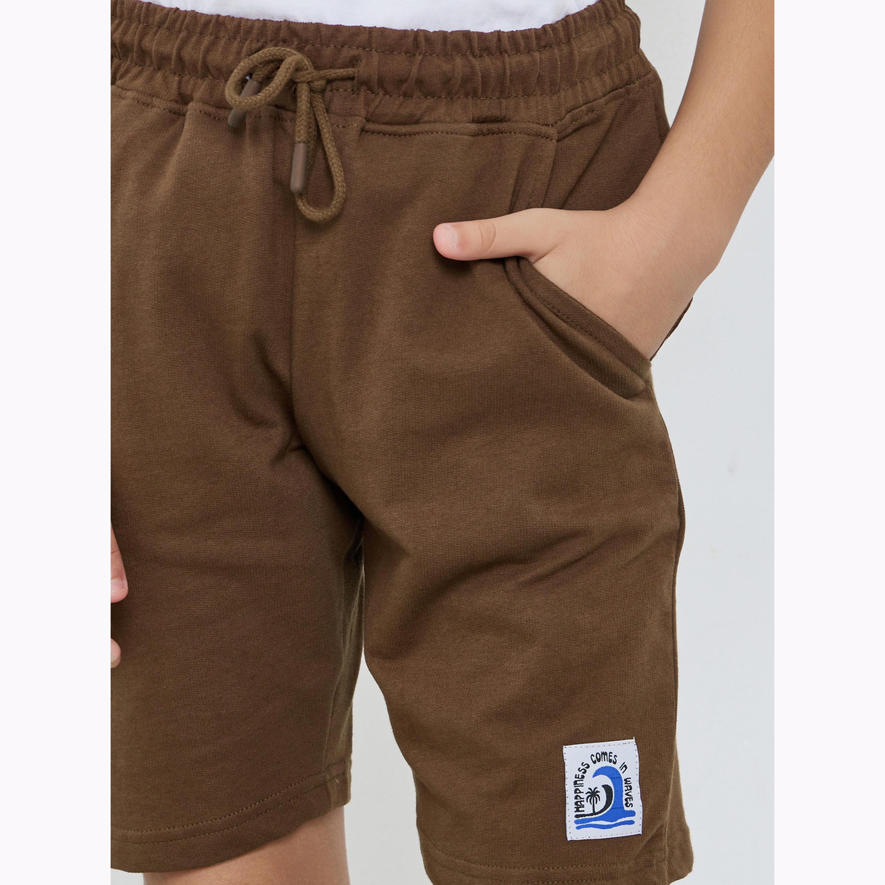Styli Boys Solid Drawstring Waist Shorts with Badge Detail-boys-clothing-bottoms-shorts-image-3