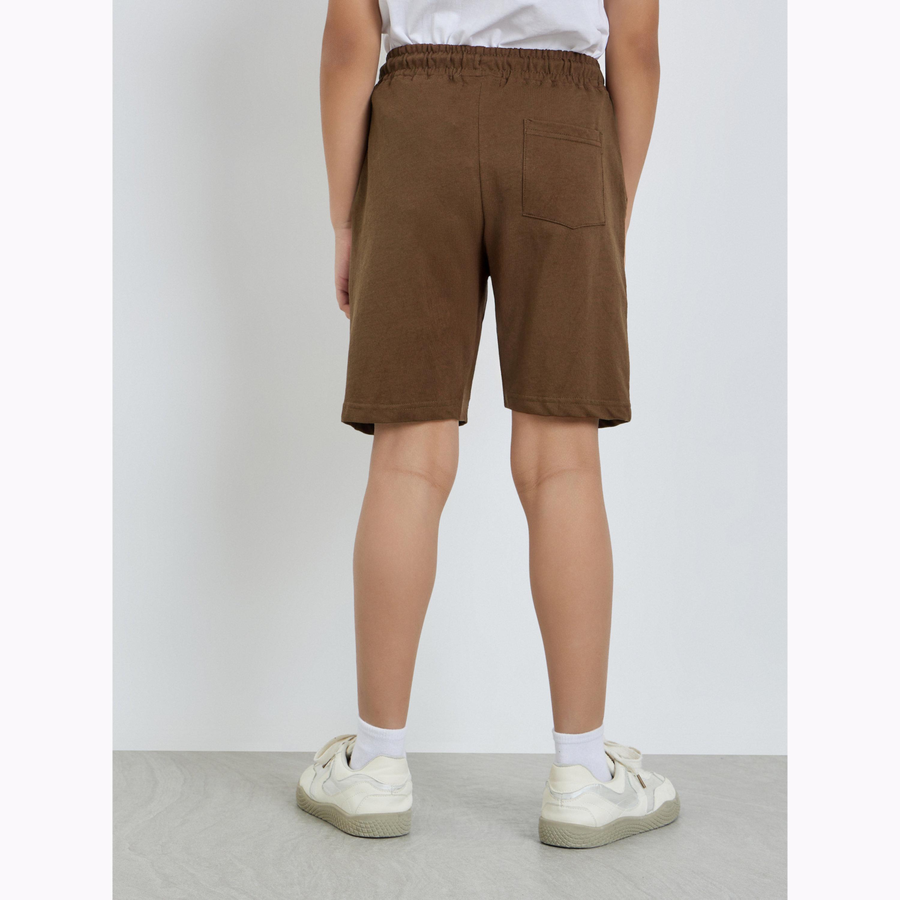 Styli Boys Solid Drawstring Waist Shorts with Badge Detail-boys-clothing-bottoms-shorts-image-4