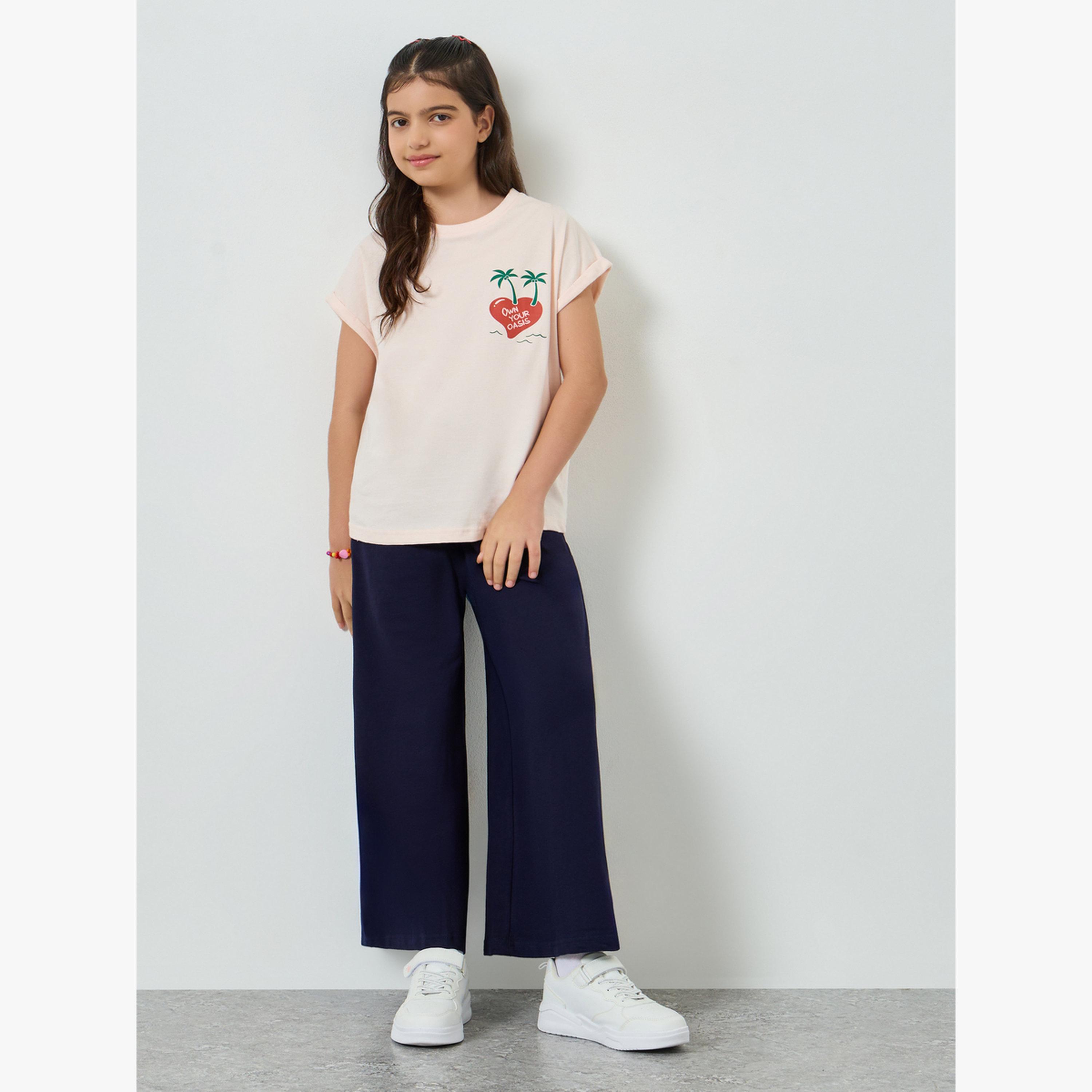 Styli Teen Girls Pink Cotton T-Shirt with Heart Print-girls-clothing-tshirts-image-2