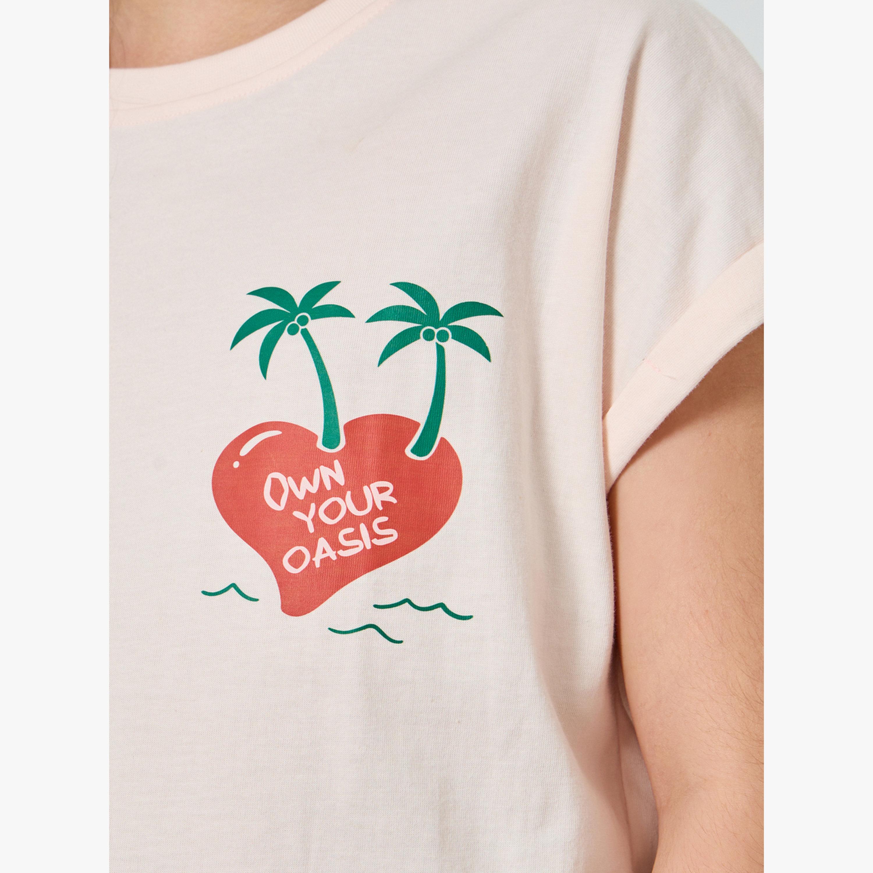 Styli Teen Girls Pink Cotton T-Shirt with Heart Print-girls-clothing-tshirts-image-4