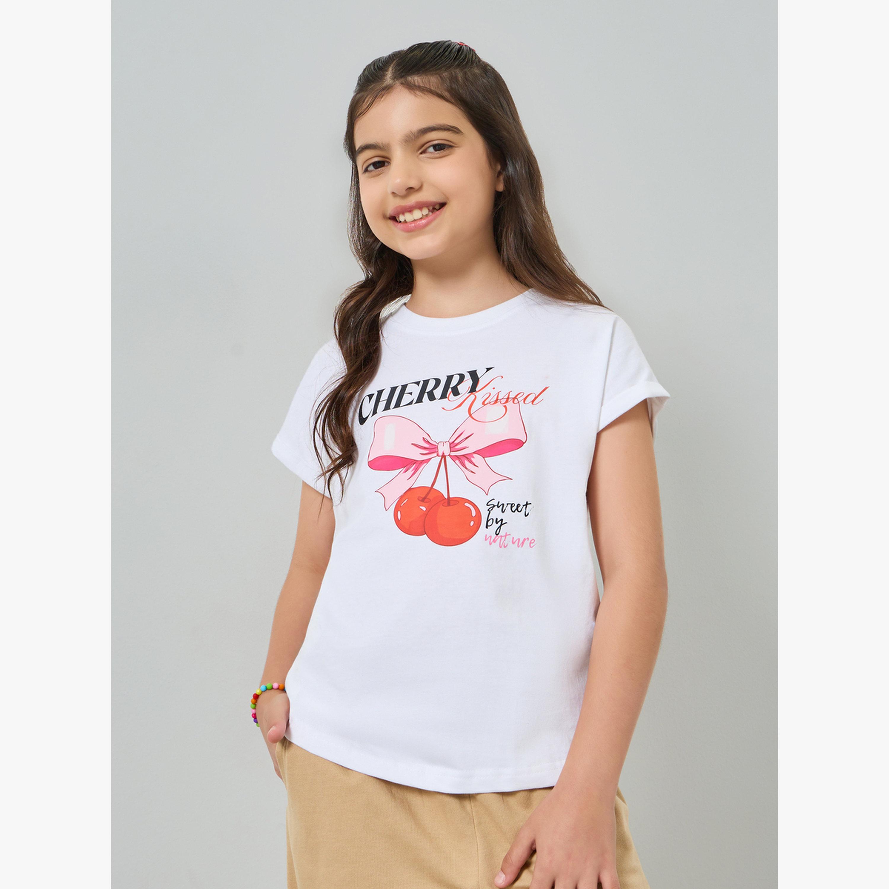 تيشيرت قطن بطبعة كرز للبنات المراهقات-girls-clothing-tshirts-image-1