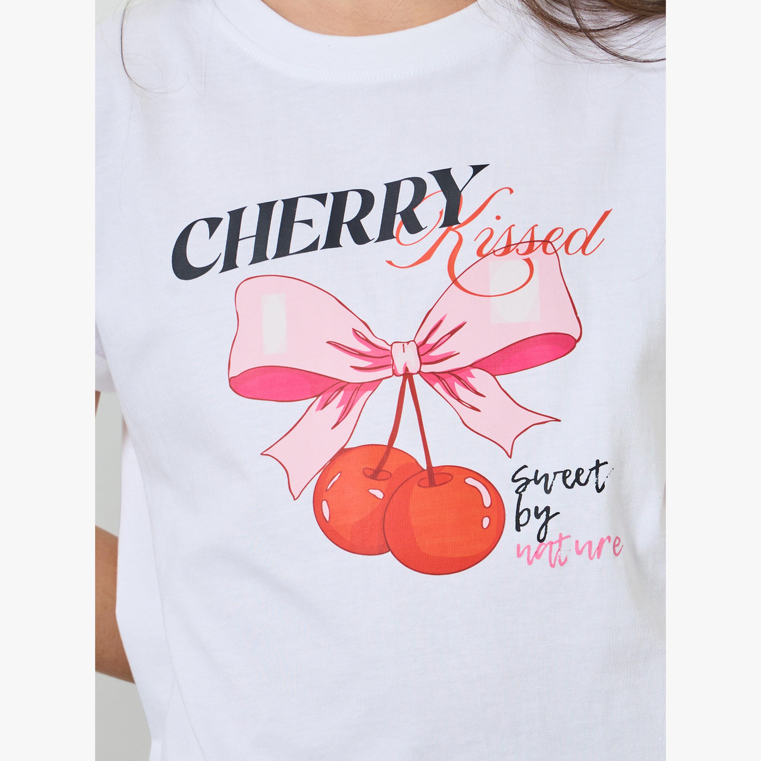 تيشيرت قطن بطبعة كرز للبنات المراهقات-girls-clothing-tshirts-image-4