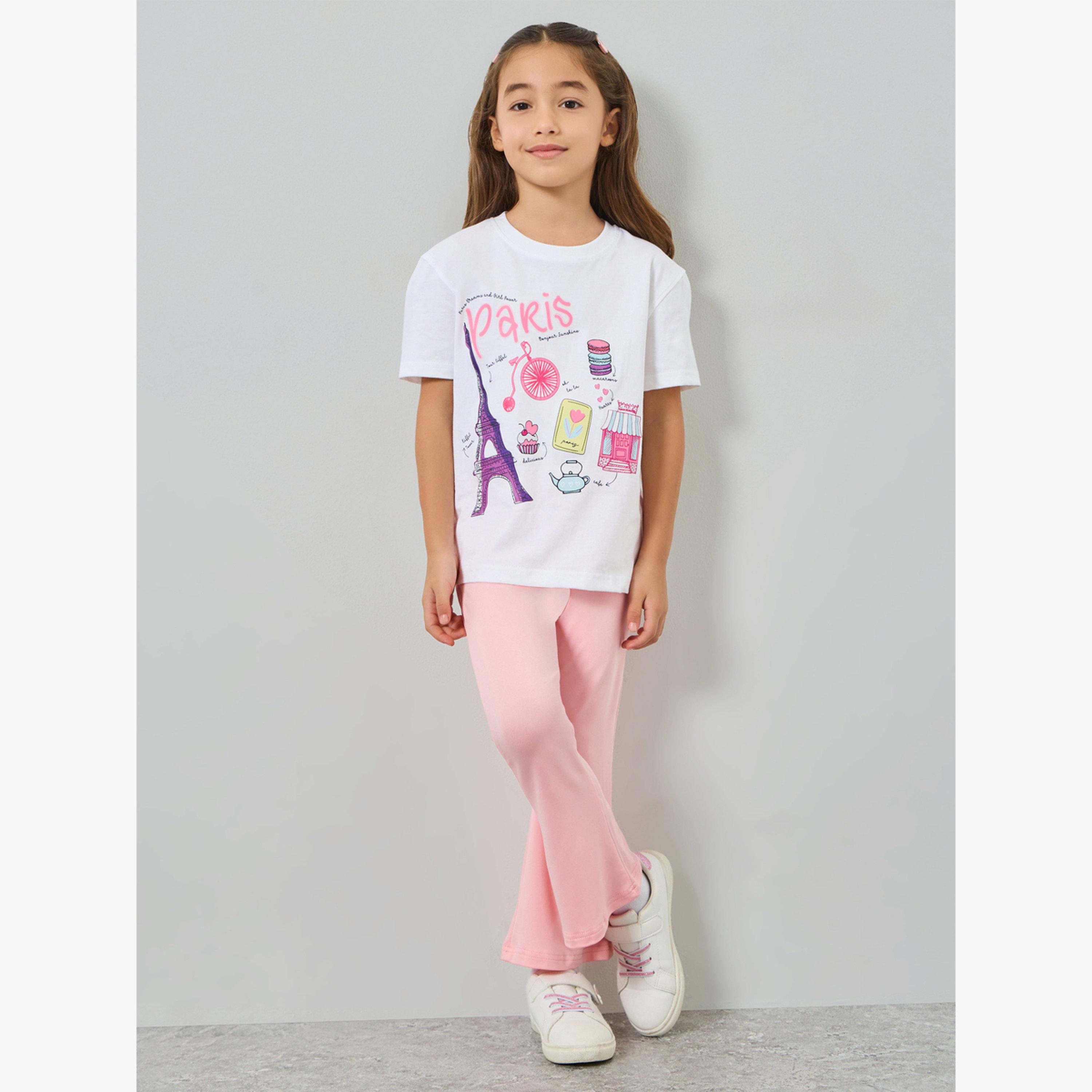 تيشيرت قطن بطبعة جرافيك باريس للبنات-girls-clothing-tshirts-image-2