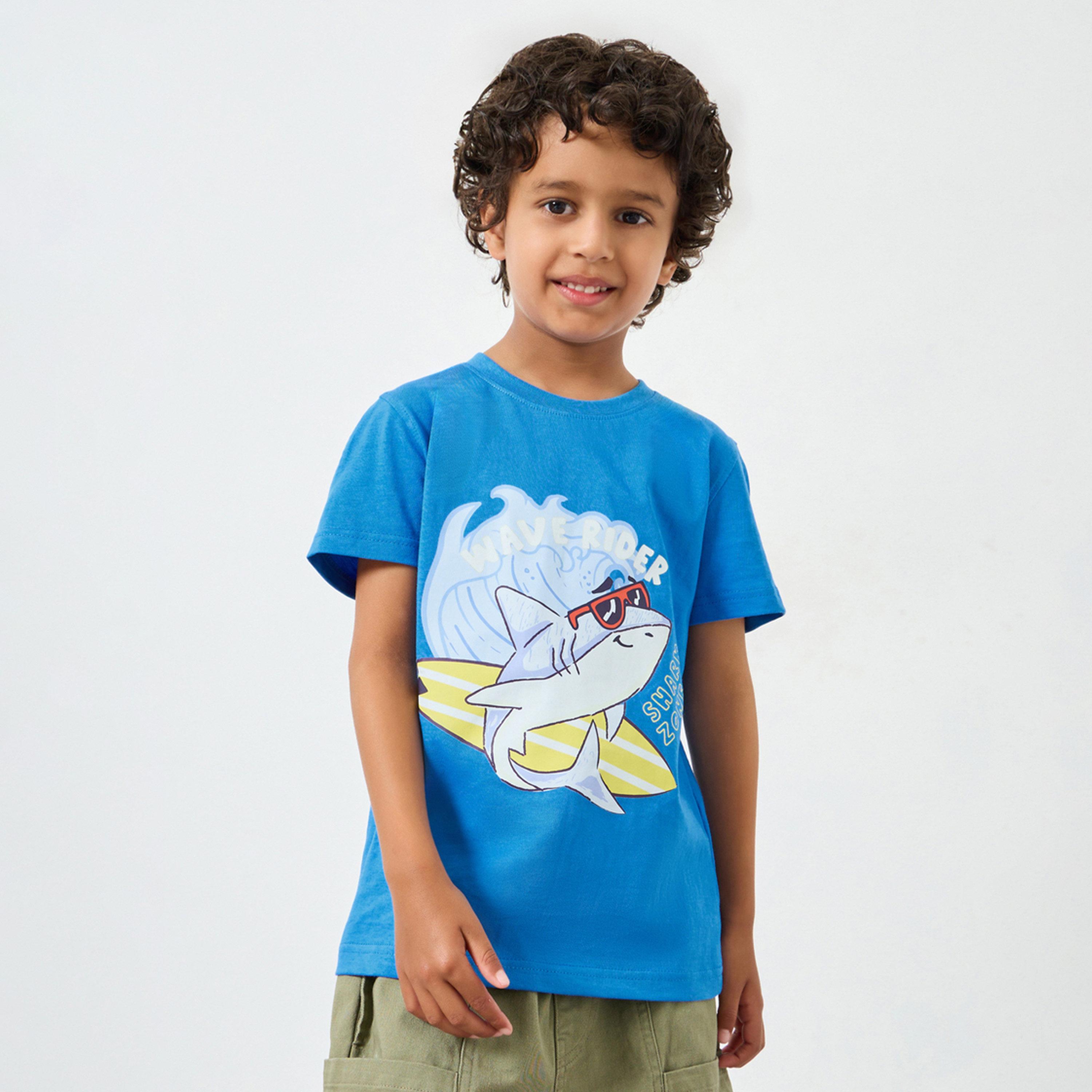 Styli Boys Shark Graphic Print Cotton T-Shirt-boys-clothing-tshirtsandpolos-image-1
