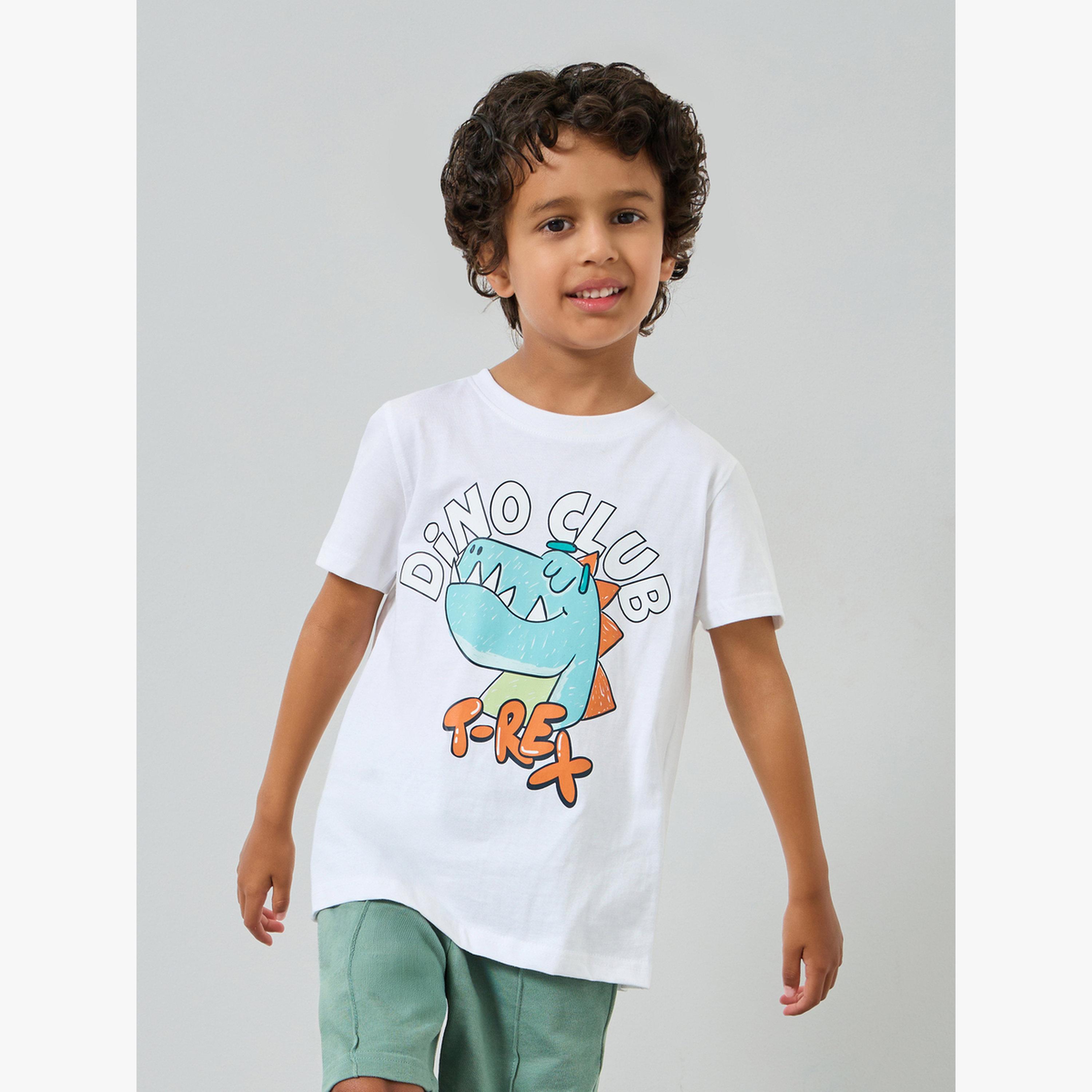 Styli Boys White Dino Club Print T-Shirt-boys-clothing-tshirtsandpolos-image-1