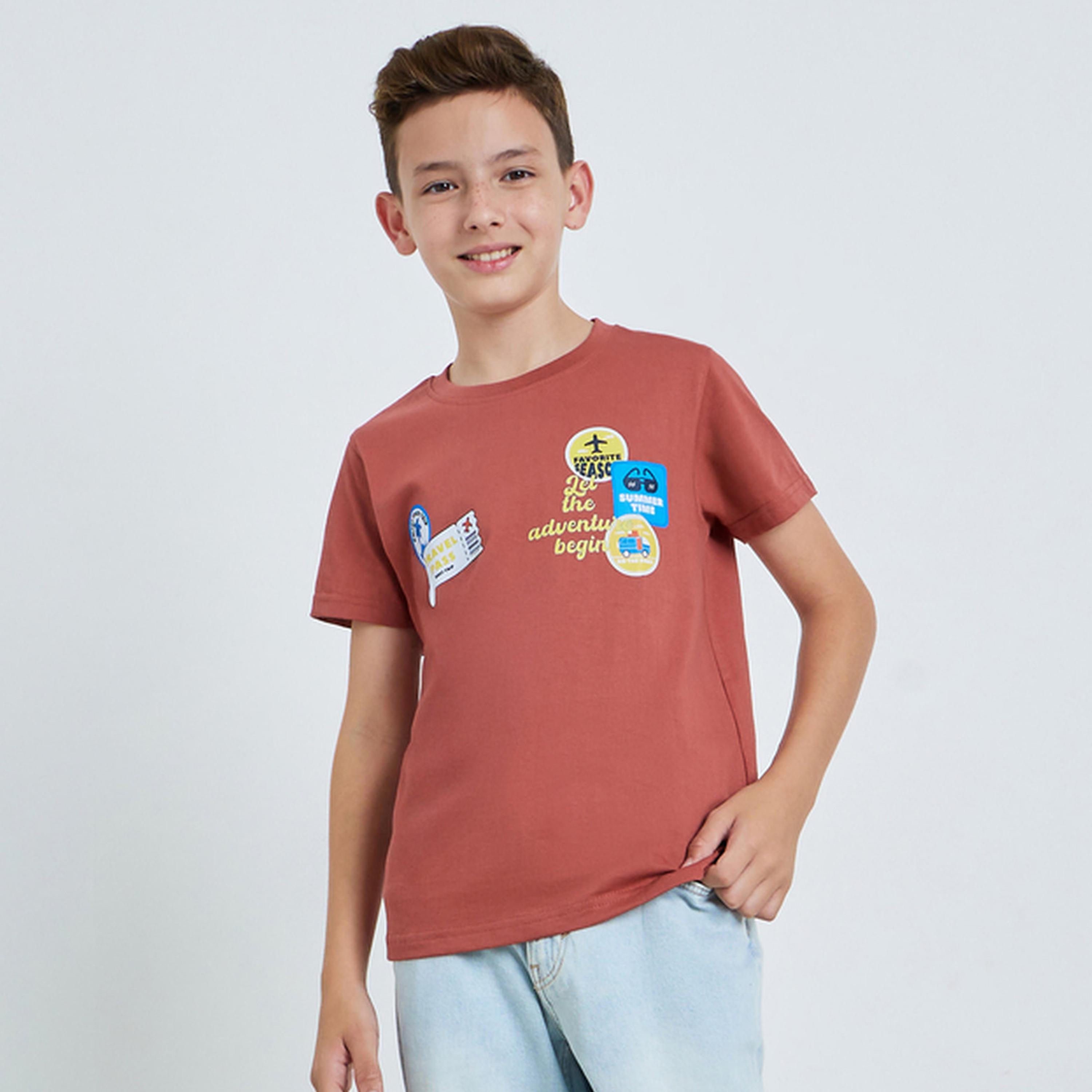 تيشيرت بياقة دائرية وطبعات غرافيك للأولاد المراهقين-boys-clothing-tshirtsandpolos-image-1