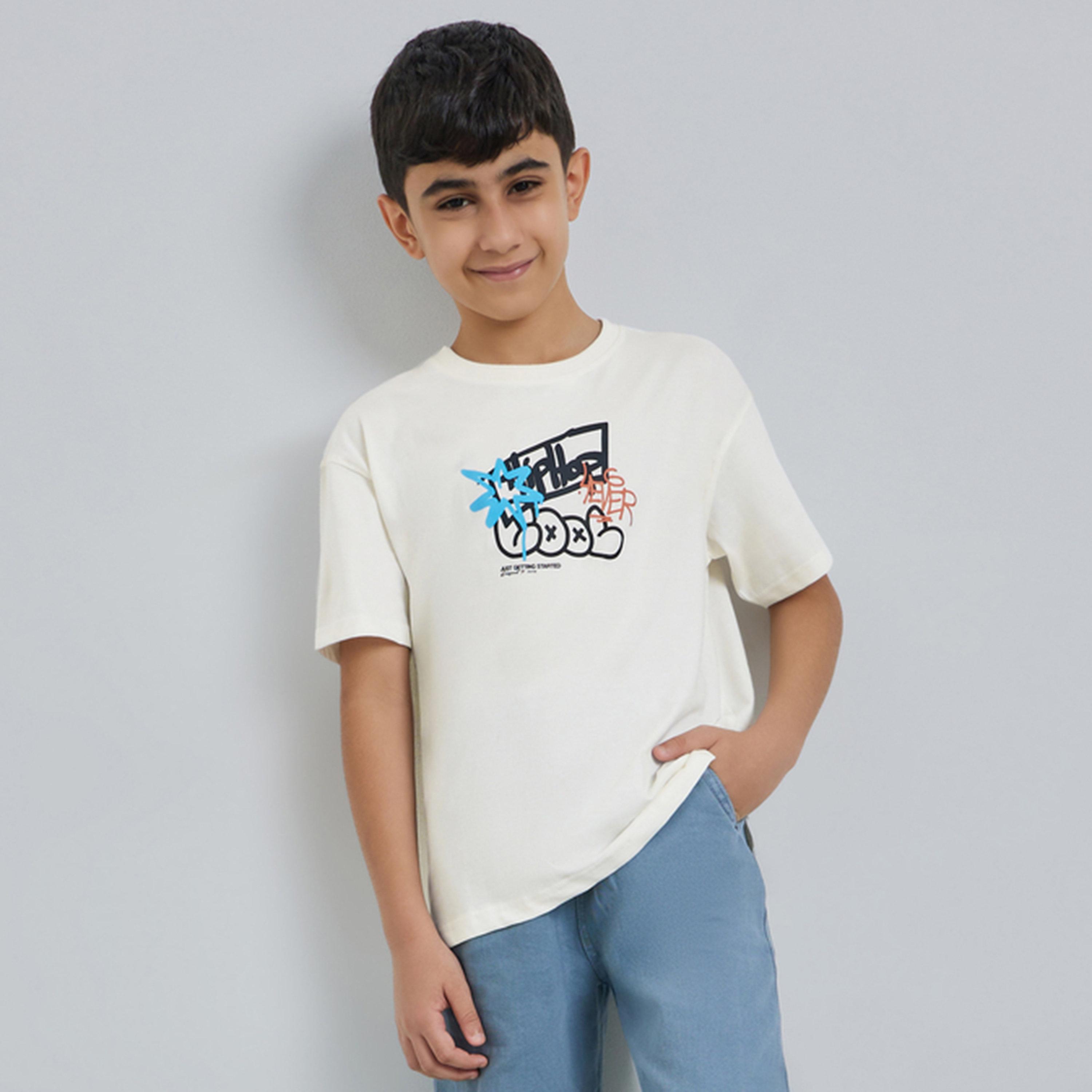 تيشيرت فضفاض بطبعة غرافيتي للأولاد المراهقين-boys-clothing-tshirtsandpolos-image-1