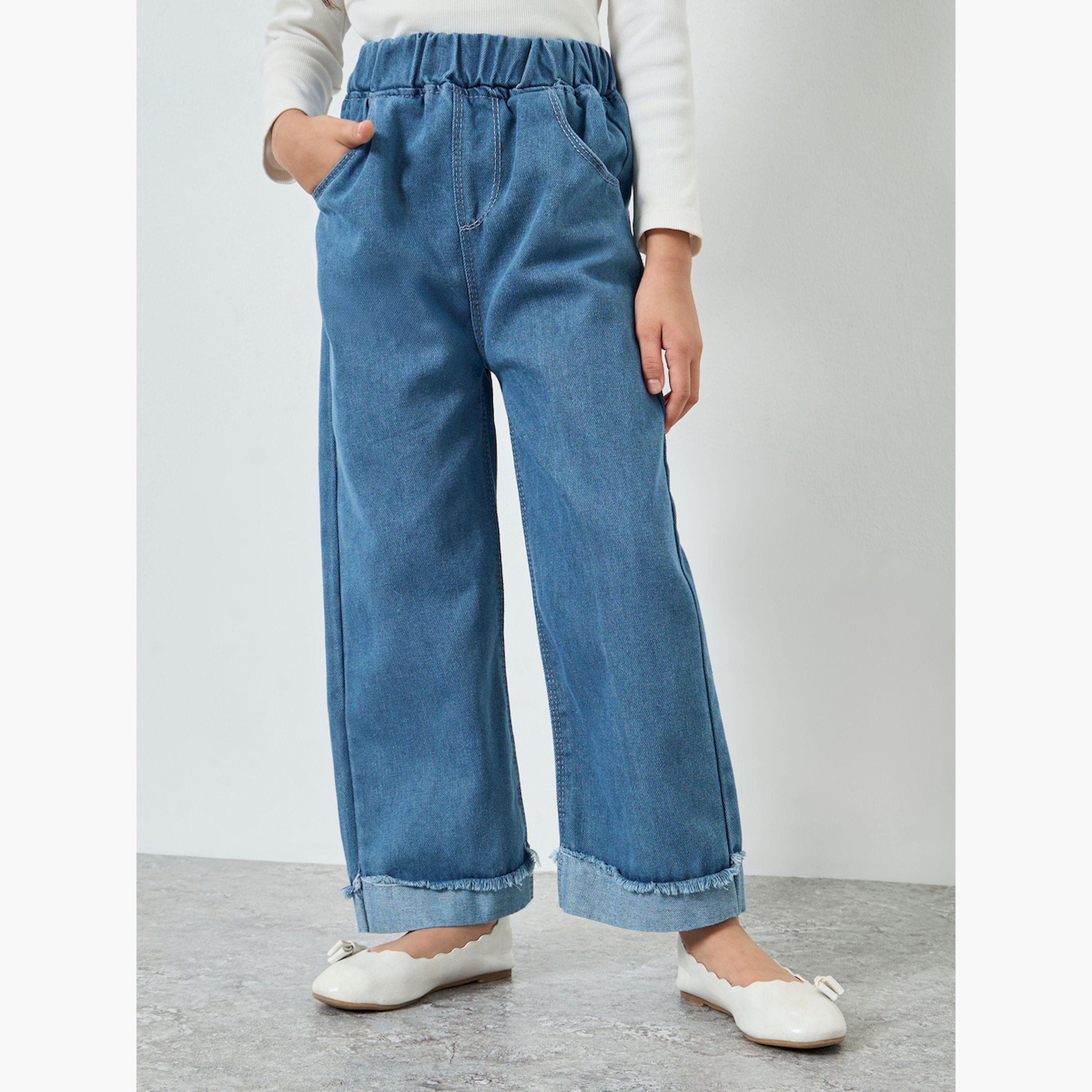 جينز بأرجل واسعة وخصر مطاطي-girls-clothing-bottoms-jeansandjeggings-image-1