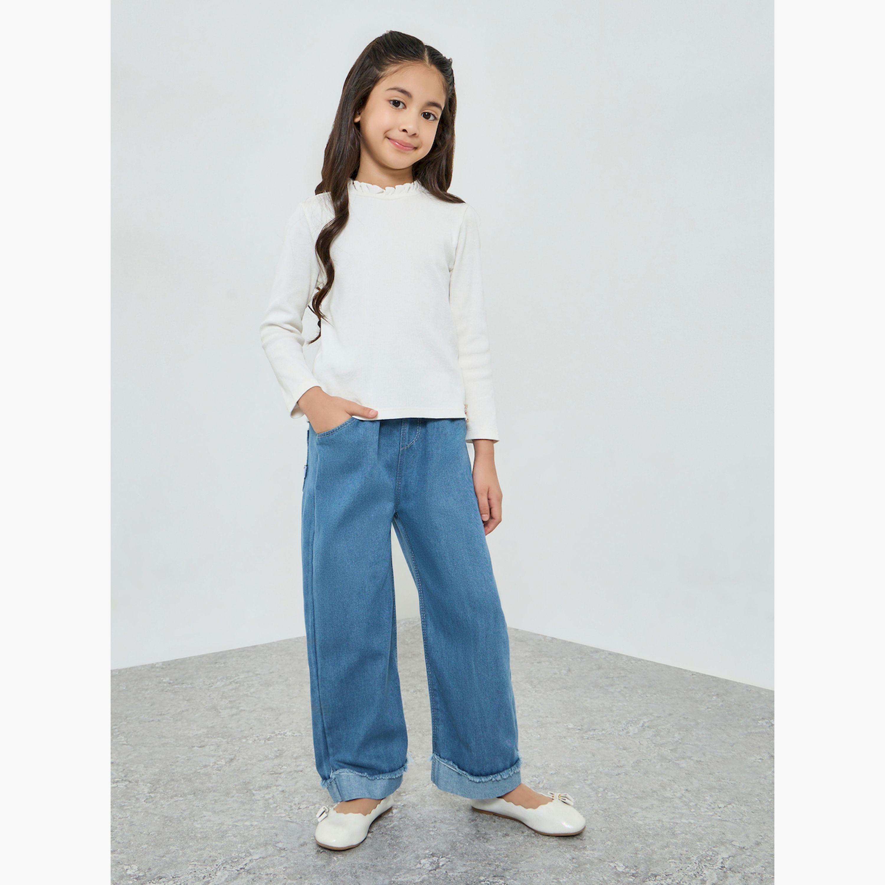 جينز بأرجل واسعة وخصر مطاطي-girls-clothing-bottoms-jeansandjeggings-image-2
