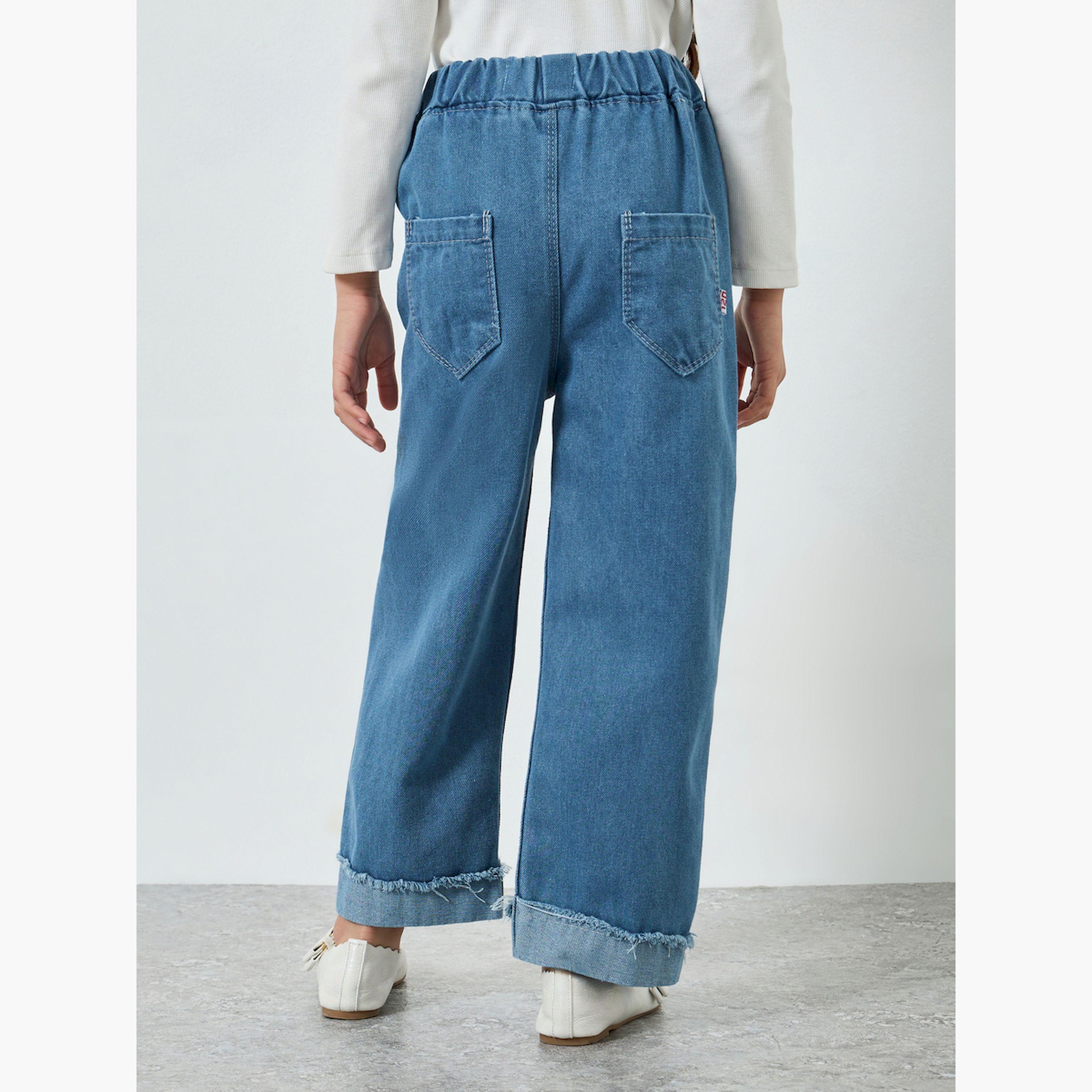 جينز بأرجل واسعة وخصر مطاطي-girls-clothing-bottoms-jeansandjeggings-image-4