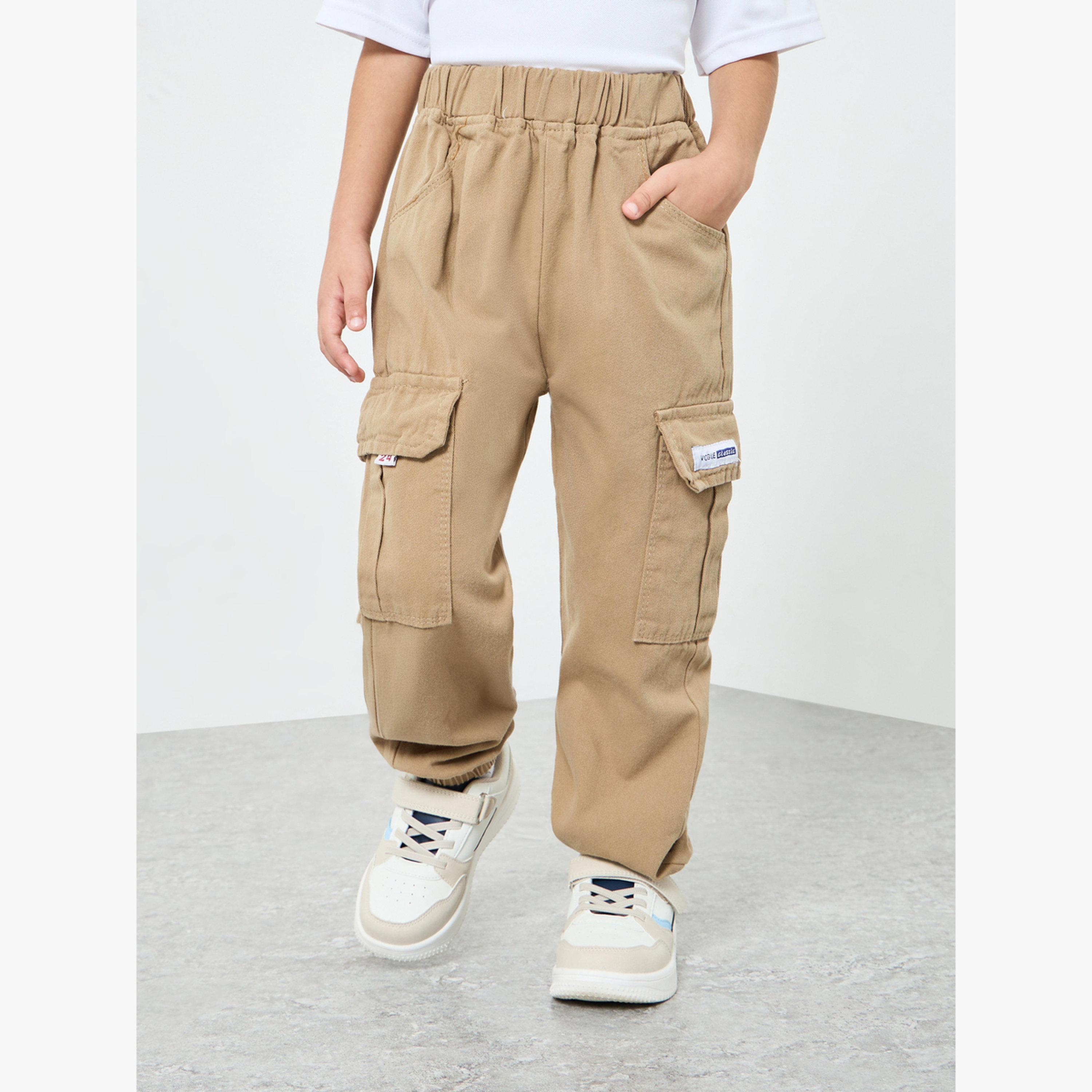 Styli Kids Beige Cotton Cargo Joggers-boys-clothing-bottoms-joggersandtrackpants-image-1