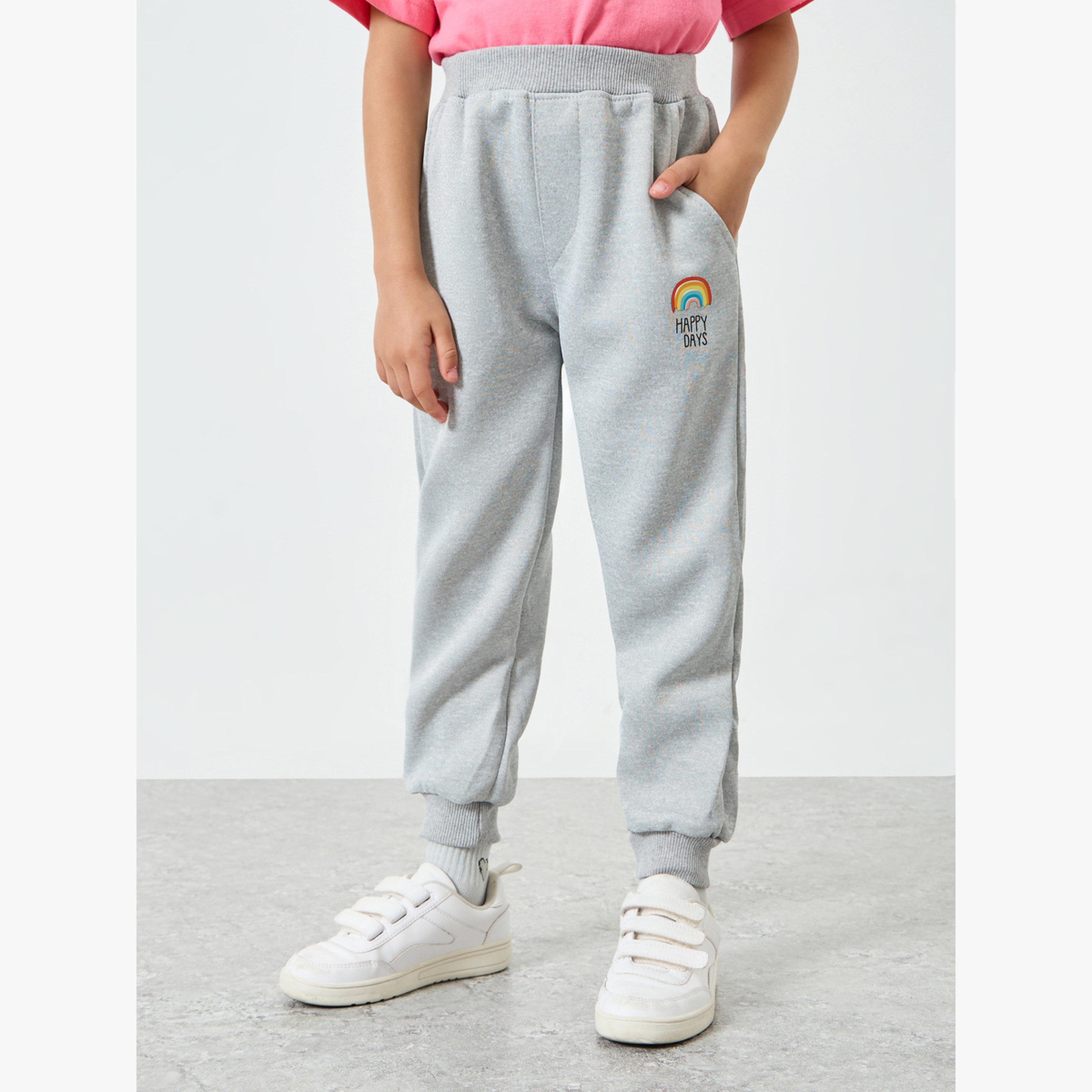 Styli Girls Grey Joggers with Rainbow Print-girls-clothing-bottoms-joggersandtrackpants-image-1