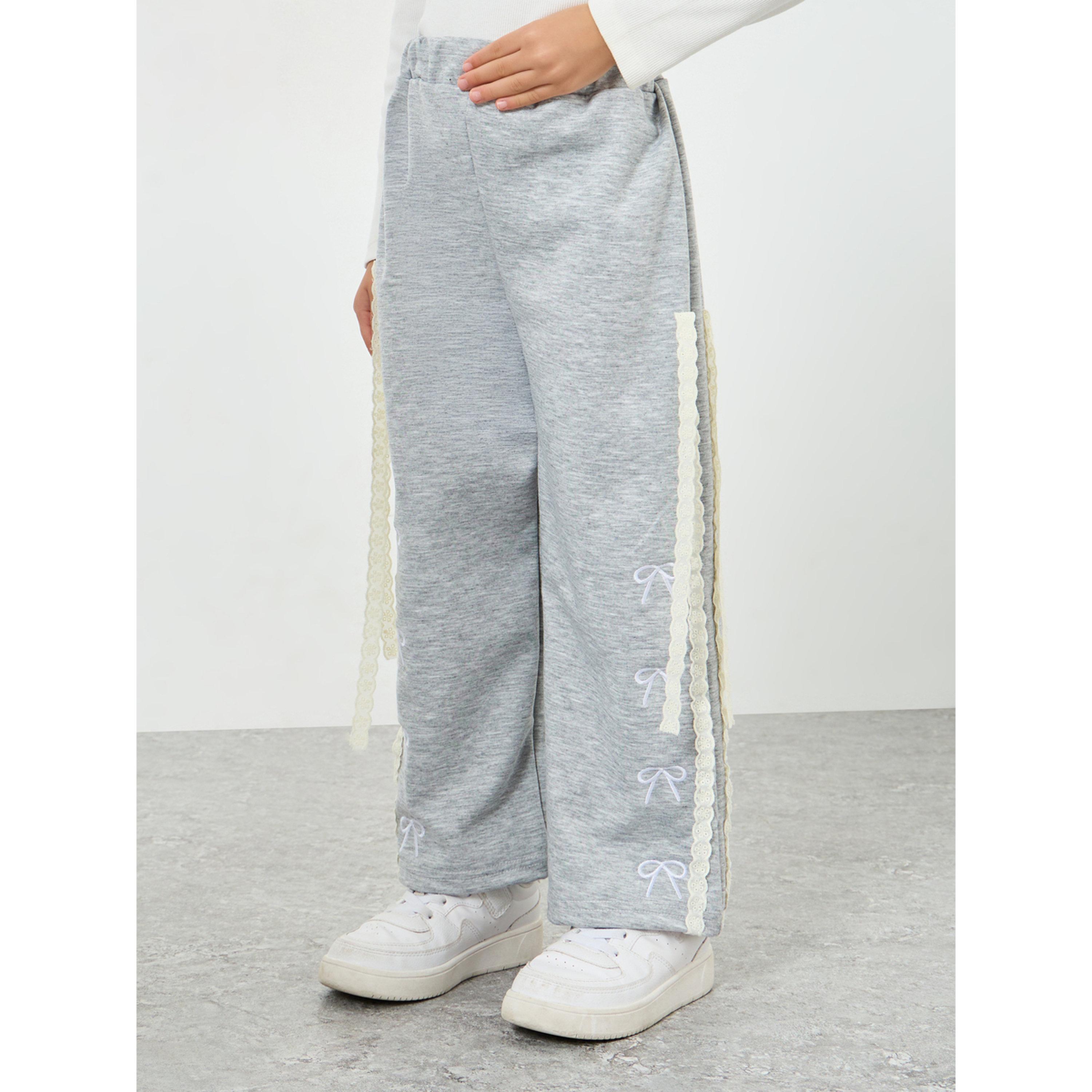 Styli Toddler girl wide leg jogger with side lace and bow applique-girls-clothing-bottoms-joggersandtrackpants-image-1