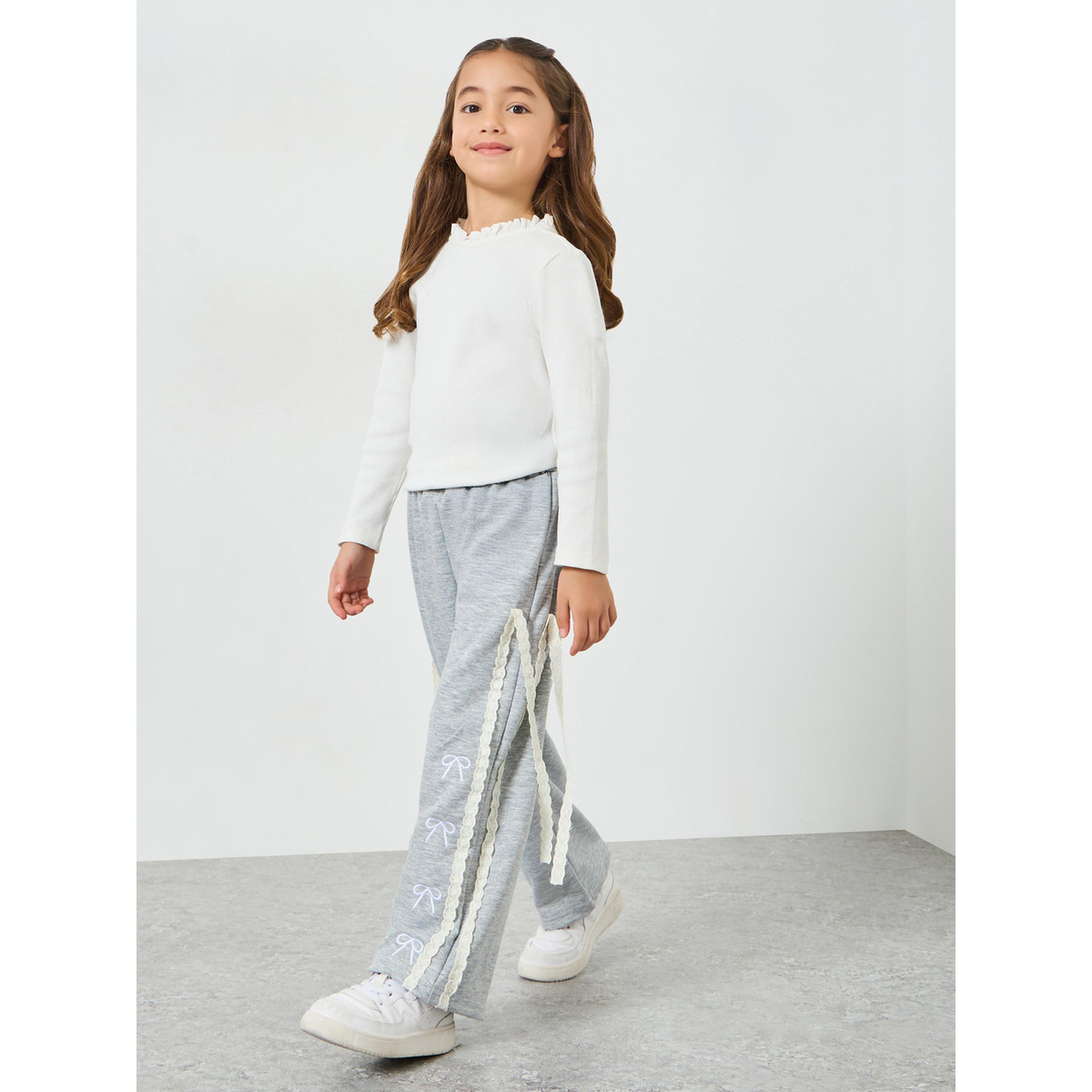 Styli Toddler girl wide leg jogger with side lace and bow applique-girls-clothing-bottoms-joggersandtrackpants-image-2