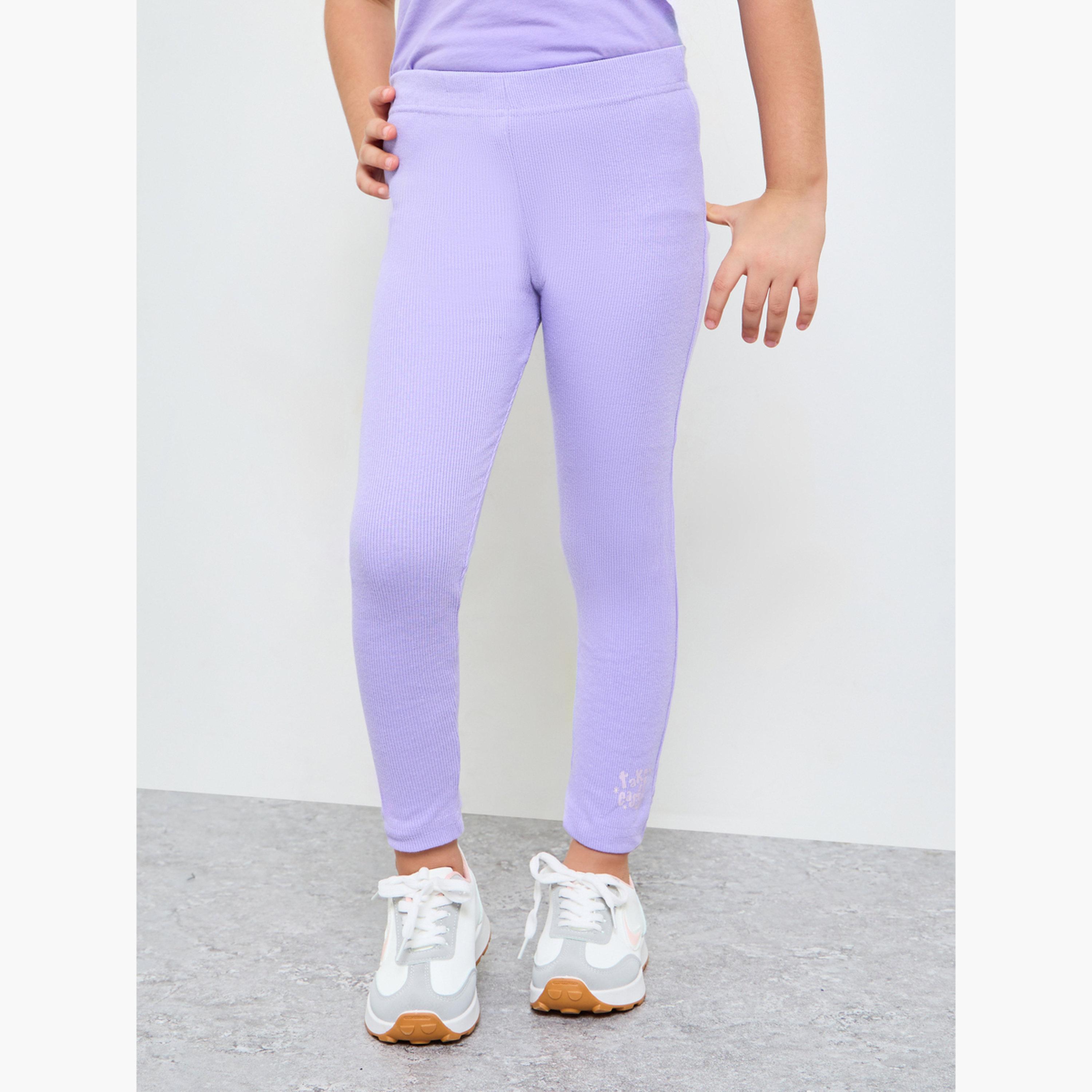 Styli Girls Lilac Graphic Print Ribbed Leggings-girls-clothing-bottoms-leggings-image-1