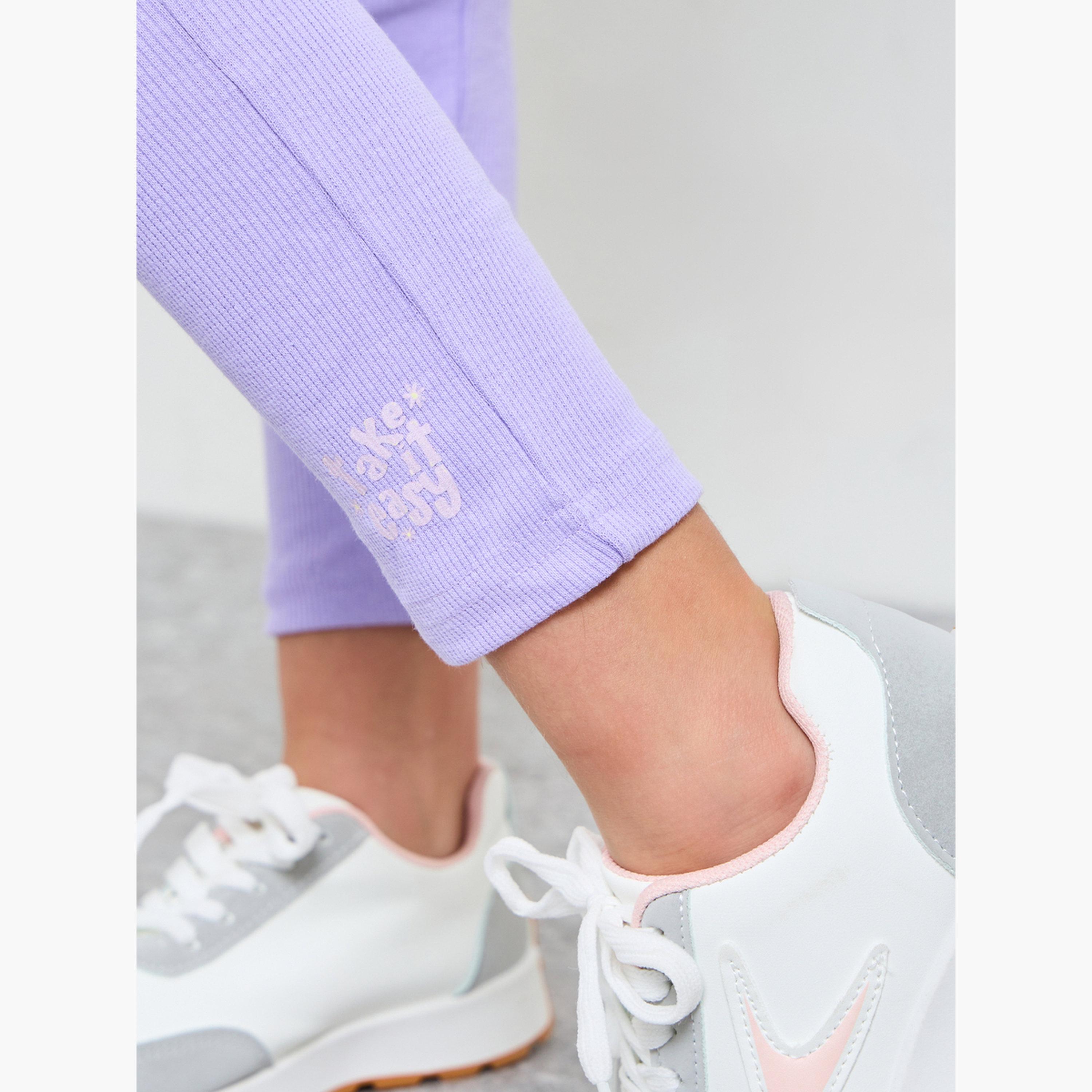Styli Girls Lilac Graphic Print Ribbed Leggings-girls-clothing-bottoms-leggings-image-3