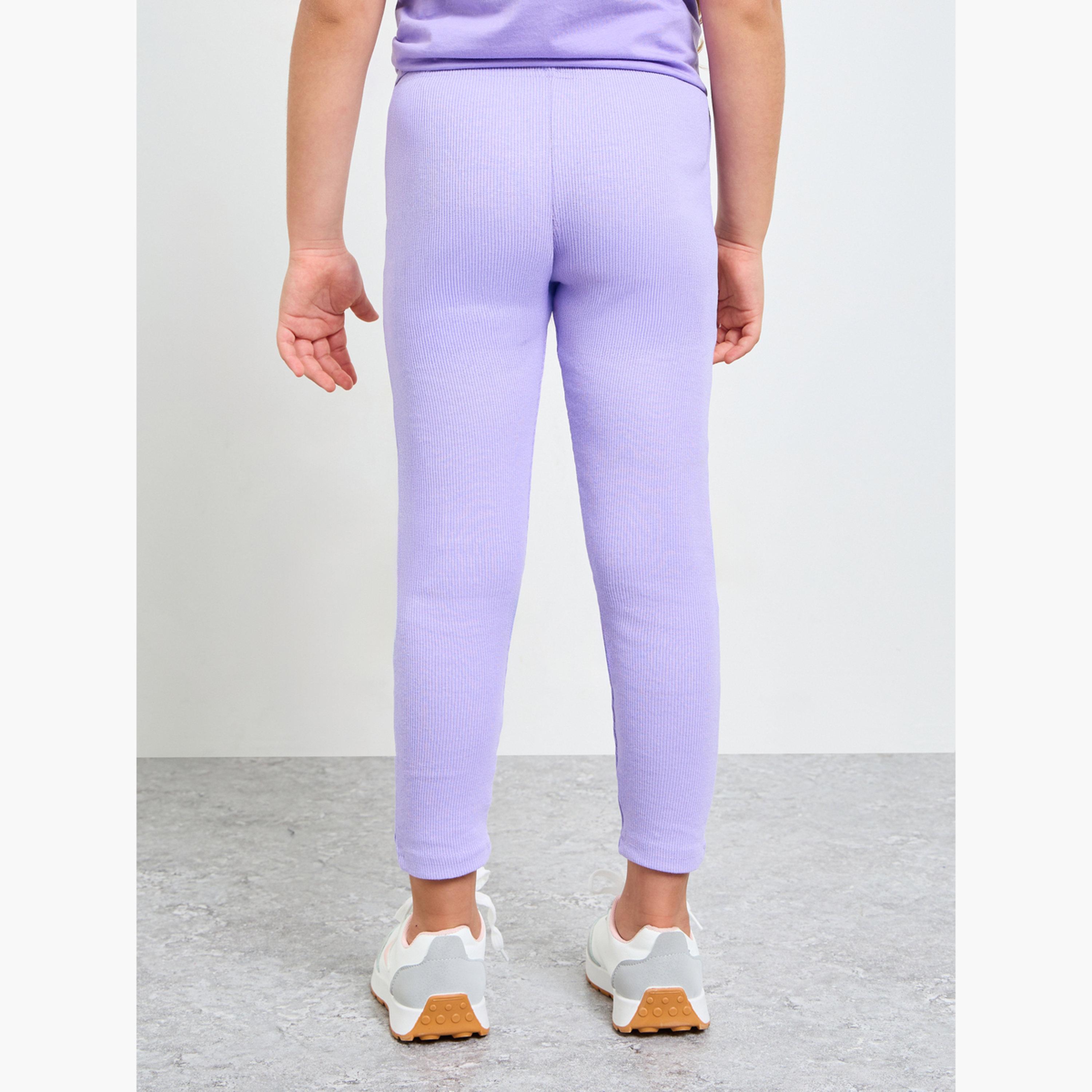 Styli Girls Lilac Graphic Print Ribbed Leggings-girls-clothing-bottoms-leggings-image-4