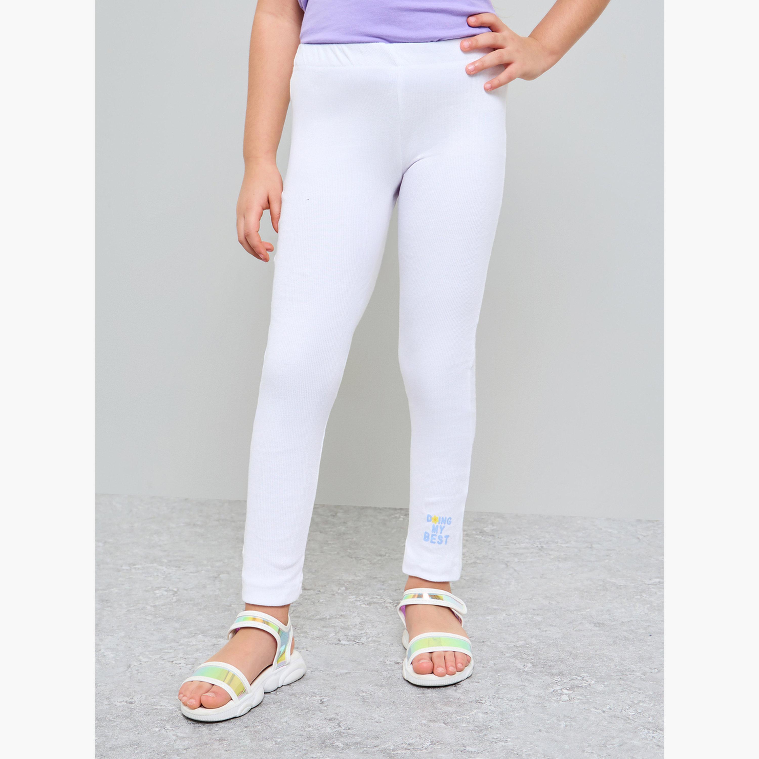 Styli Girls White Graphic Print Ribbed Leggings-girls-clothing-bottoms-leggings-image-1