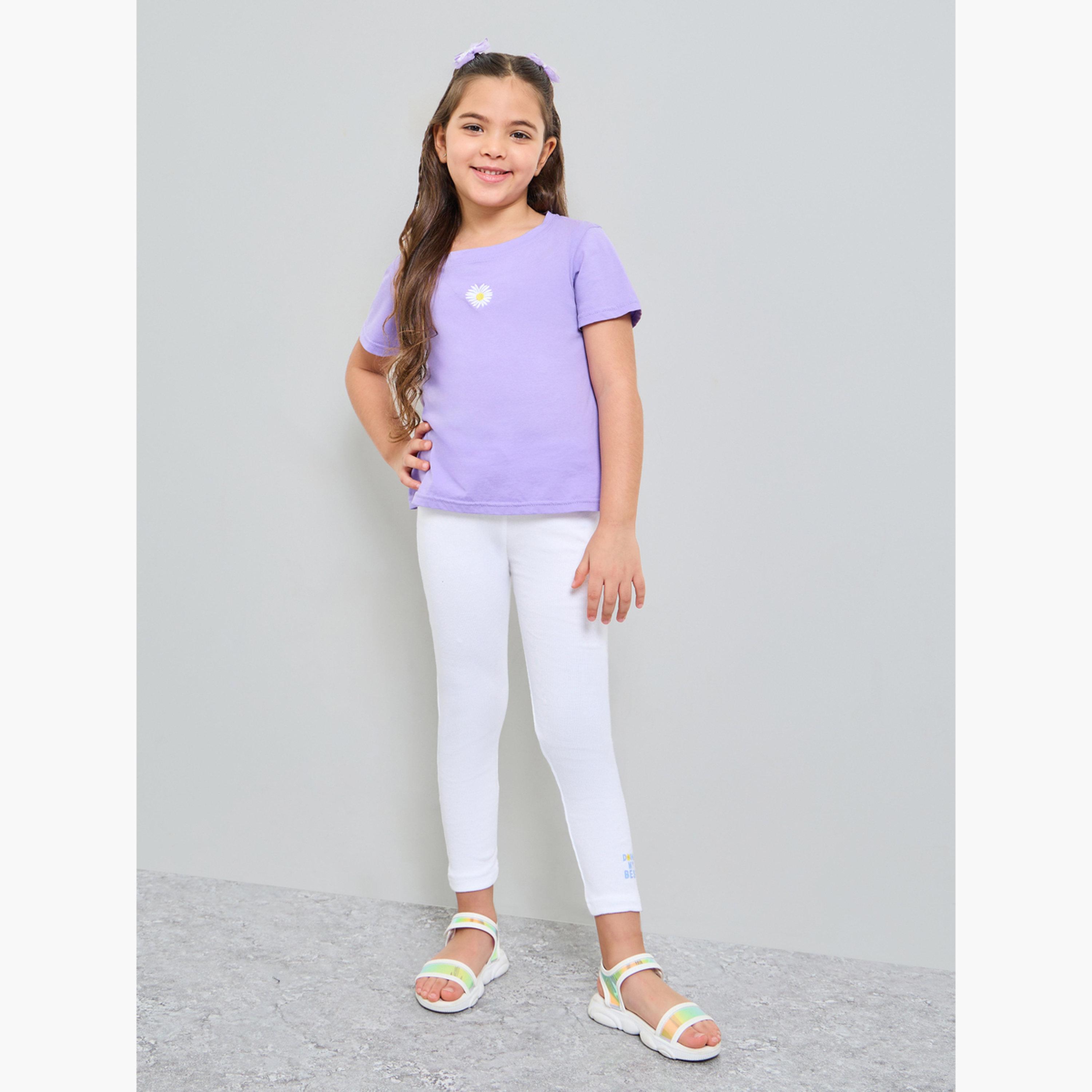 Styli Girls White Graphic Print Ribbed Leggings-girls-clothing-bottoms-leggings-image-2
