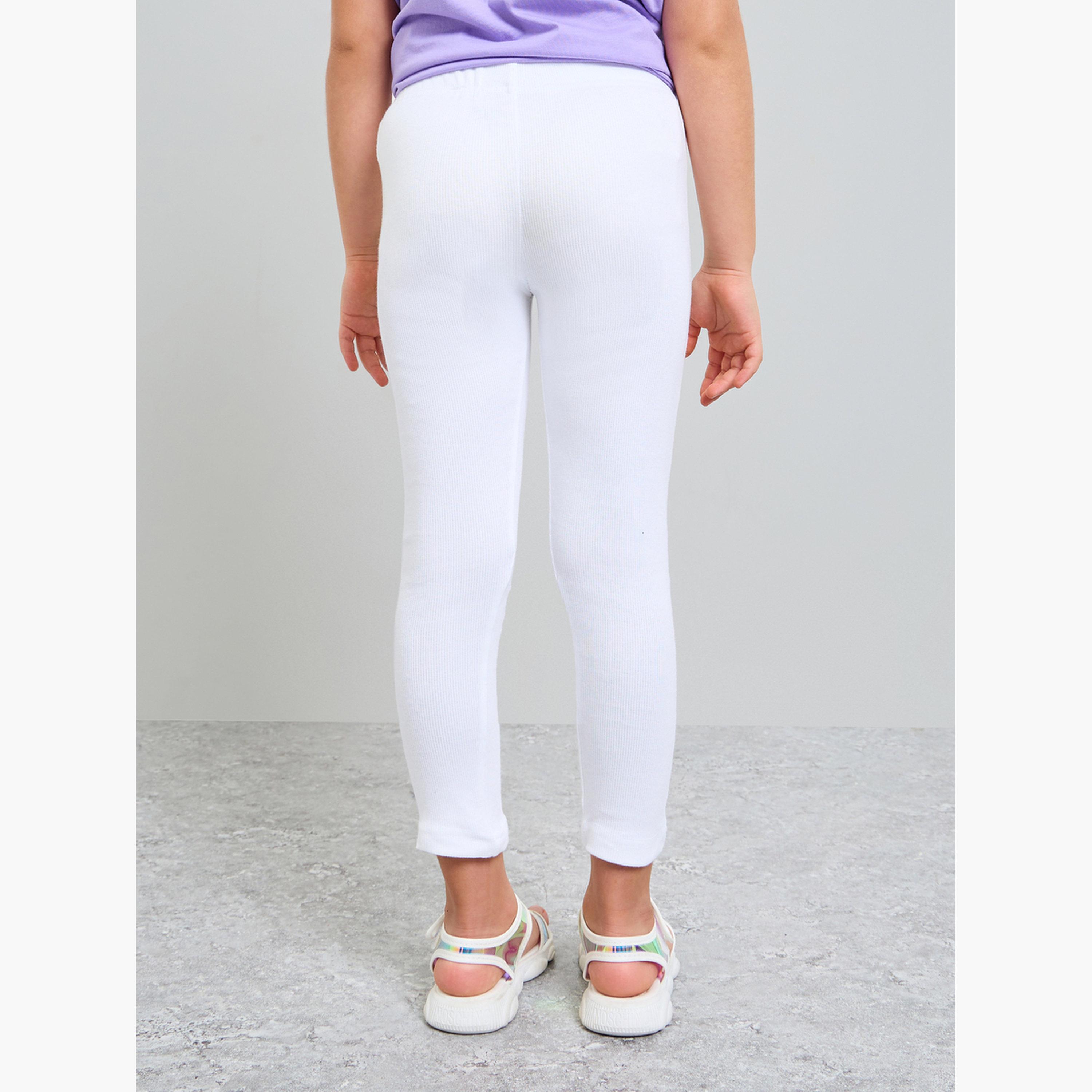 Styli Girls White Graphic Print Ribbed Leggings-girls-clothing-bottoms-leggings-image-4