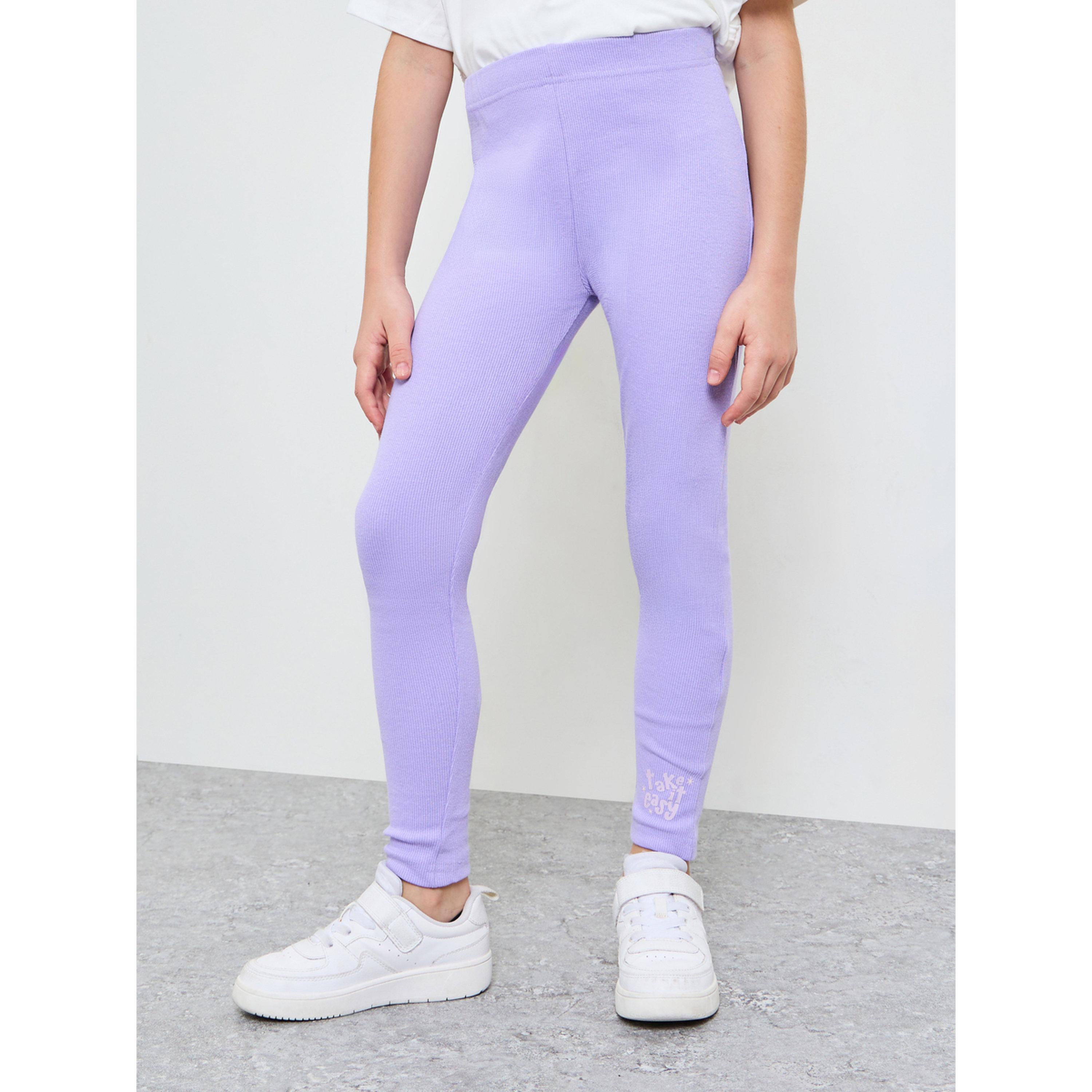 Styli Teen Girls Lilac Graphic Print Ribbed Cotton Full-Length Leggings-girls-clothing-bottoms-leggings-image-1