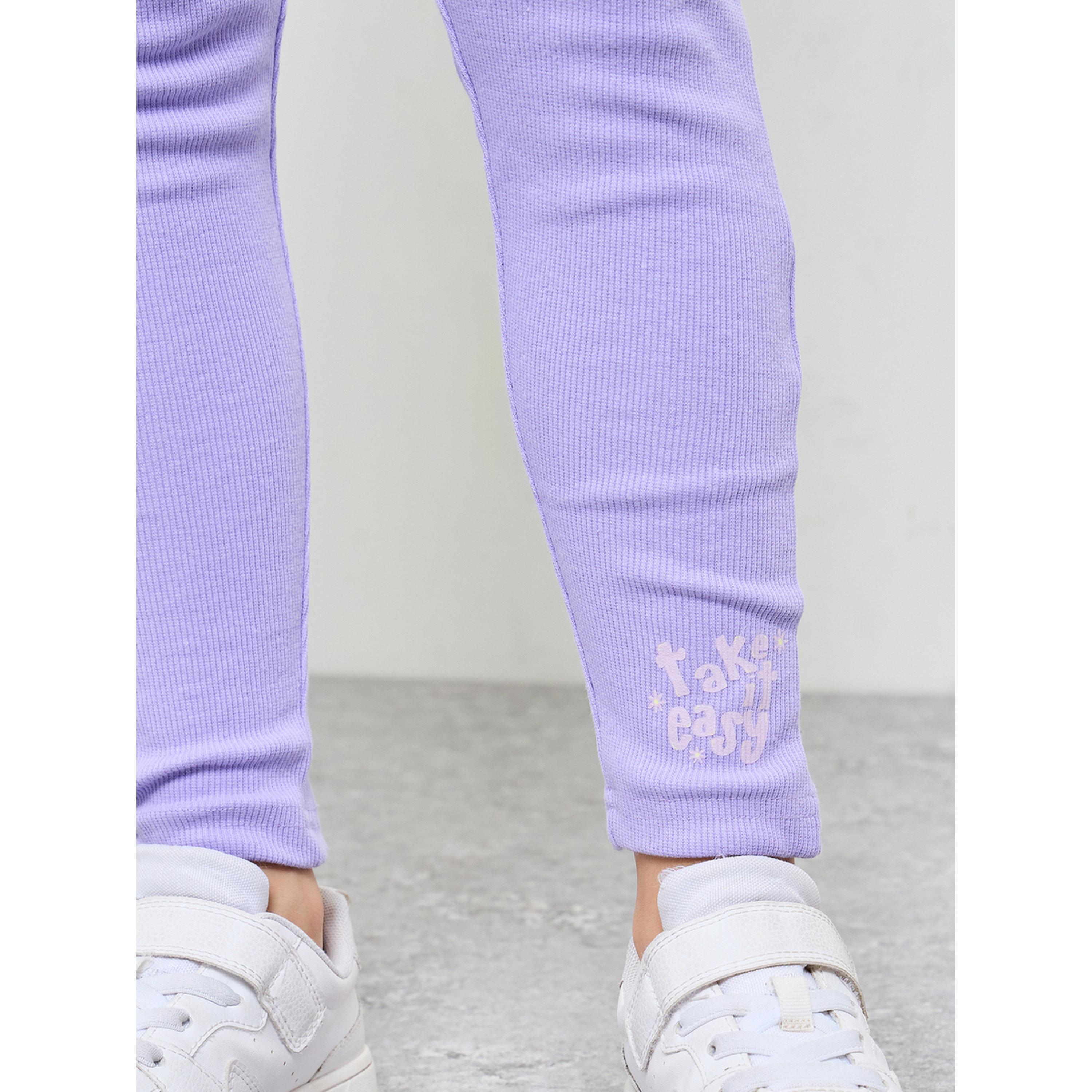 Styli Teen Girls Lilac Graphic Print Ribbed Cotton Full-Length Leggings-girls-clothing-bottoms-leggings-image-3