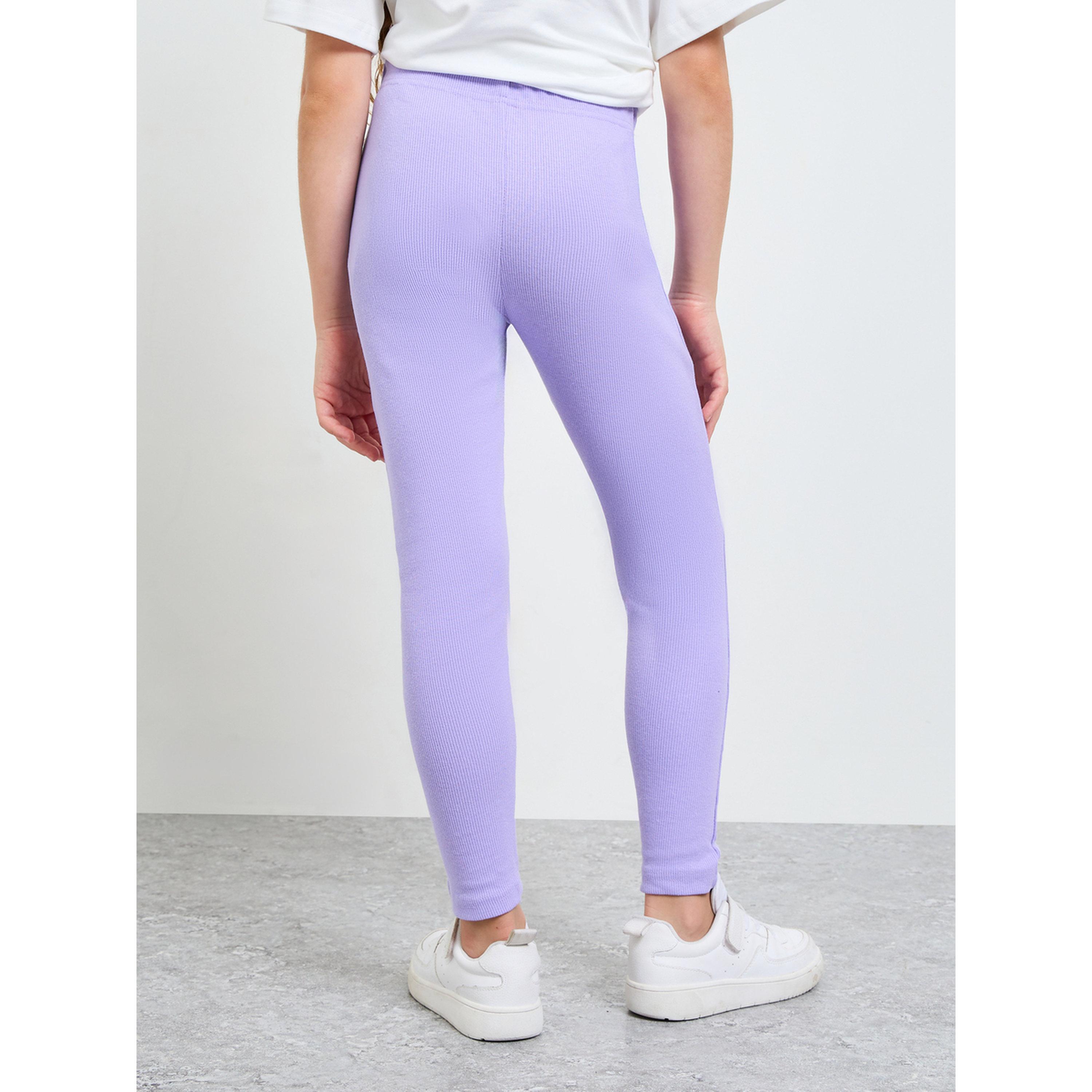 Styli Teen Girls Lilac Graphic Print Ribbed Cotton Full-Length Leggings-girls-clothing-bottoms-leggings-image-4