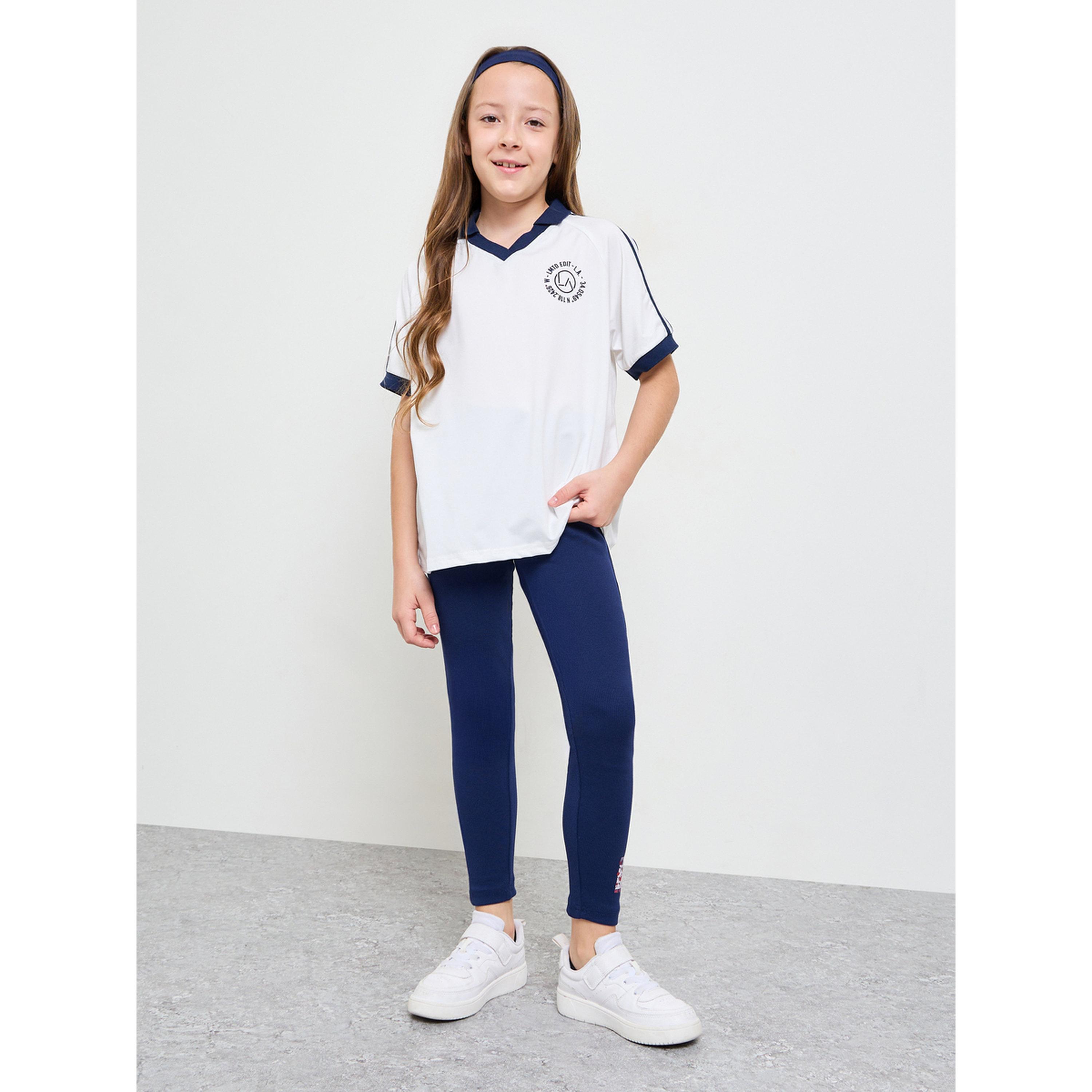 Styli Teen Girls Navy Blue Graphic Print Ribbed Cotton Leggings-girls-clothing-bottoms-leggings-image-2