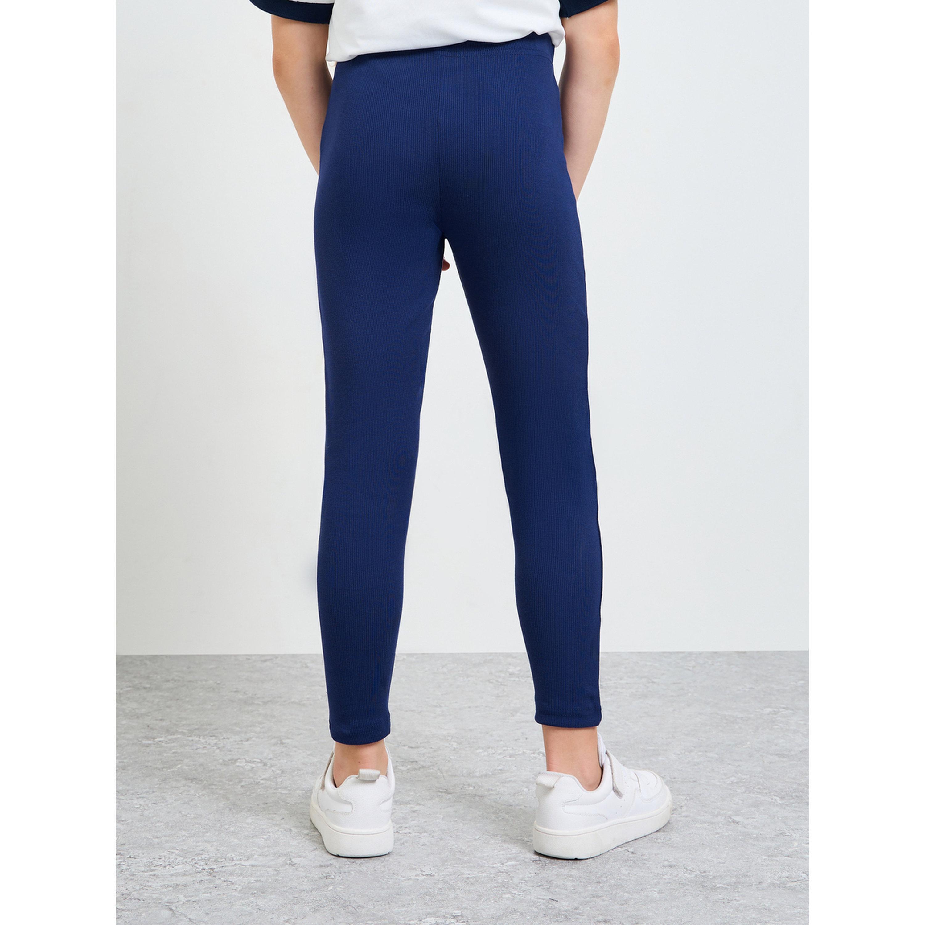 Styli Teen Girls Navy Blue Graphic Print Ribbed Cotton Leggings-girls-clothing-bottoms-leggings-image-4