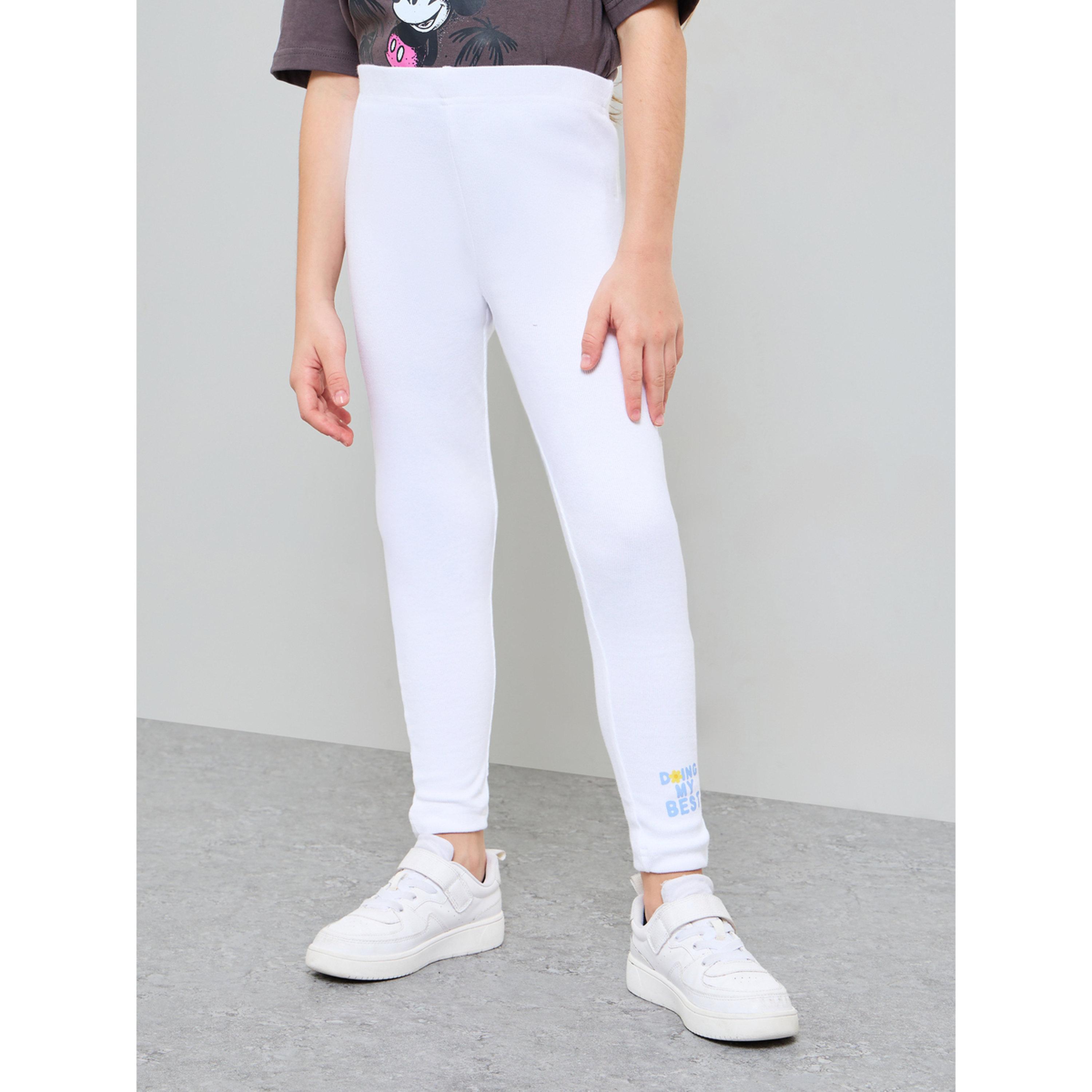 Styli Teen Girls White Graphic Print Ribbed Cotton Full-Length Leggings-girls-clothing-bottoms-leggings-image-1